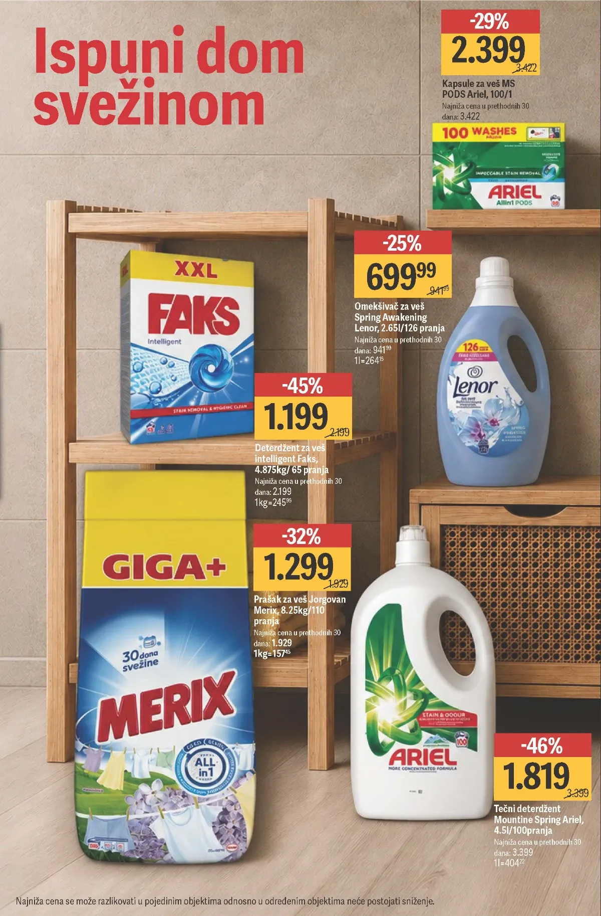 Mega Maxi ponuda Ariel kapsula i tečnih deterdženata te Faks i Merix praška za veš