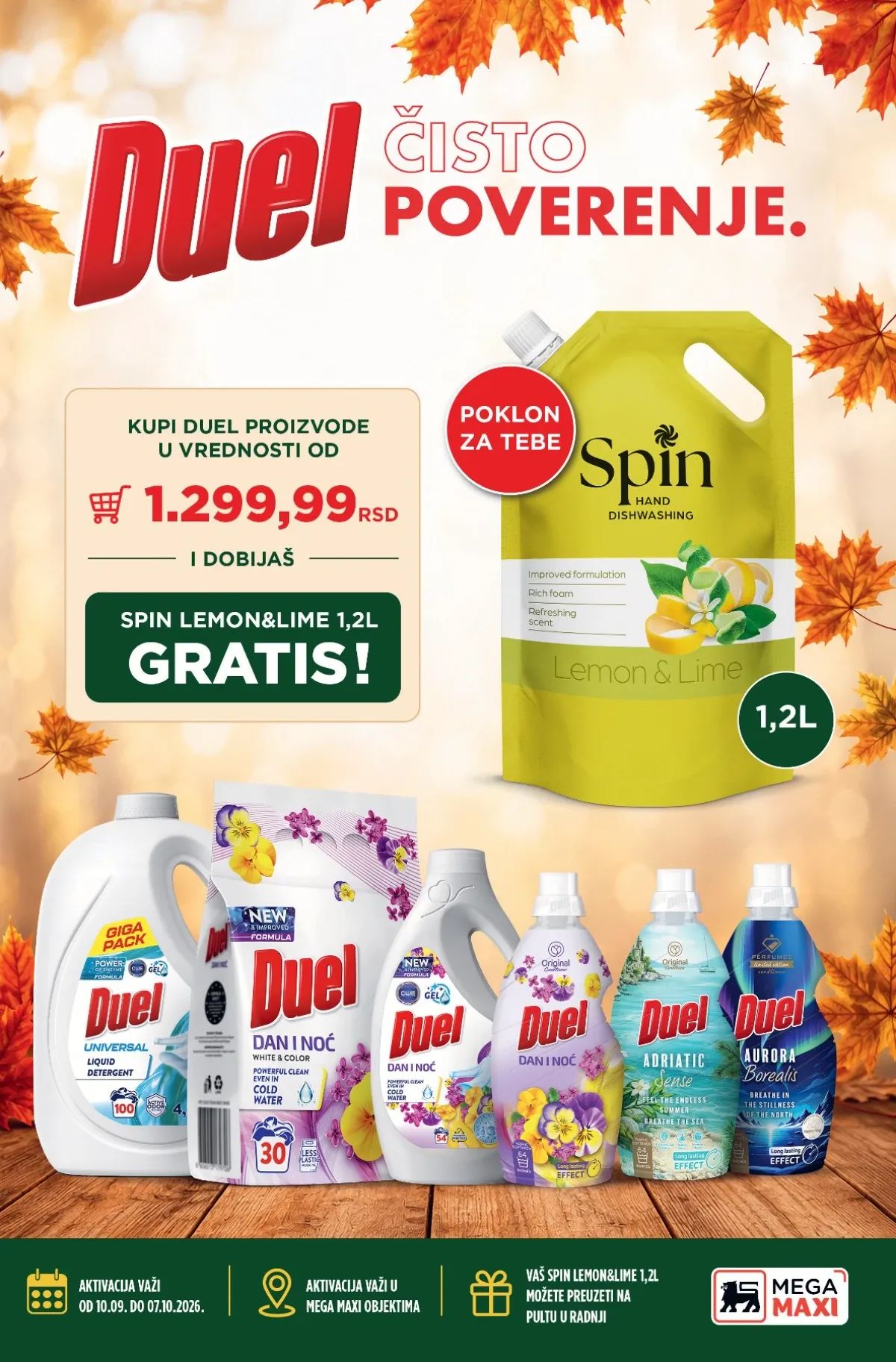 Mega Maxi poklon-akcija – Spin deterdžent za sudove gratis uz kupovinu Duel proizvoda