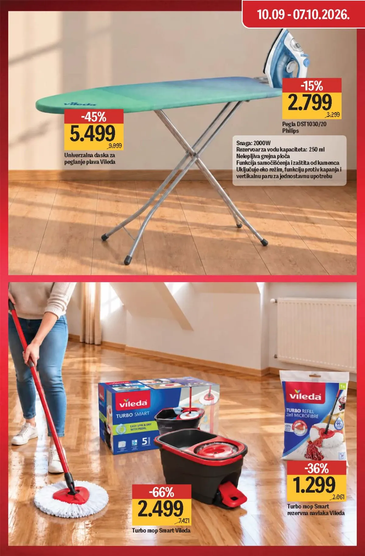Mega Maxi ponuda Vileda proizvoda – daska za peglanje, Turbo mop i pegla Philips