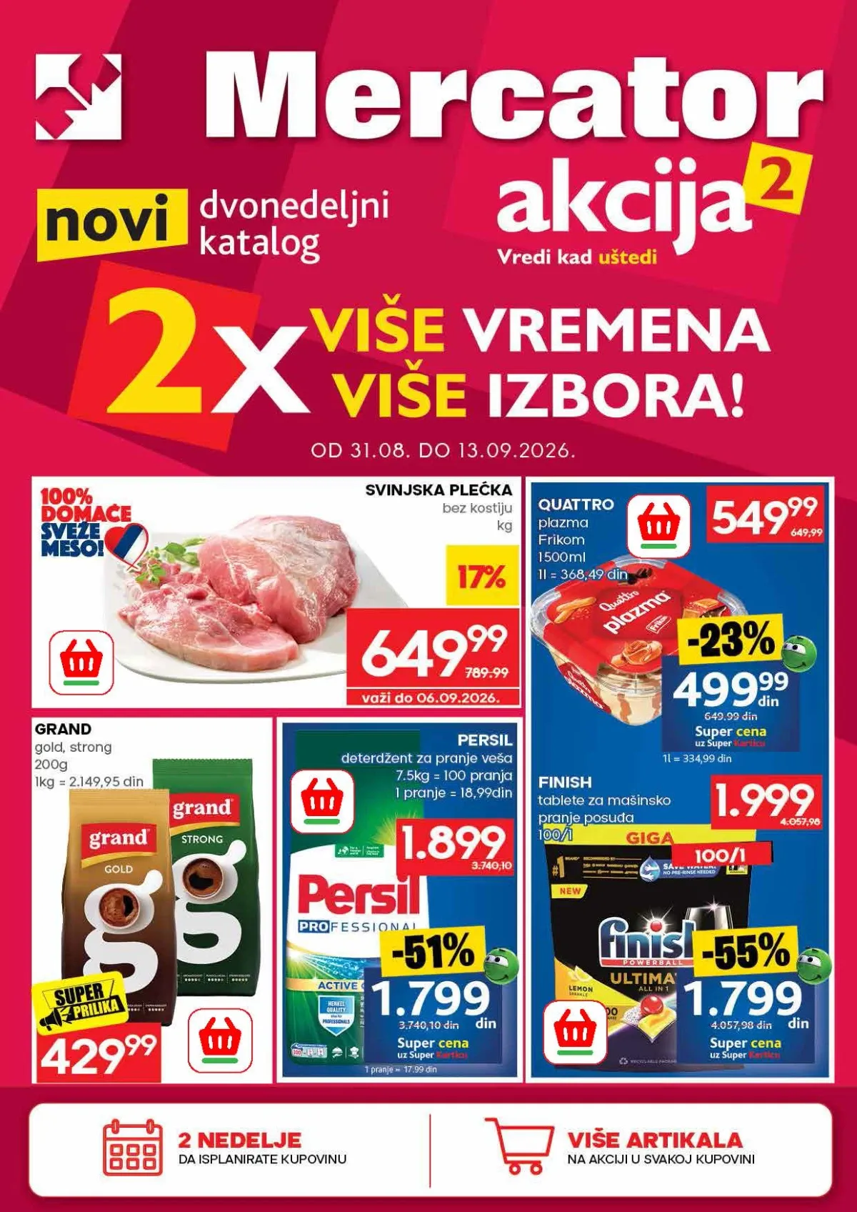 Mercator katalog od 31.08. do 13.09.2026. sa velikim izborom prehrambenih i neprehrambenih proizvoda uz popuste do 61%
