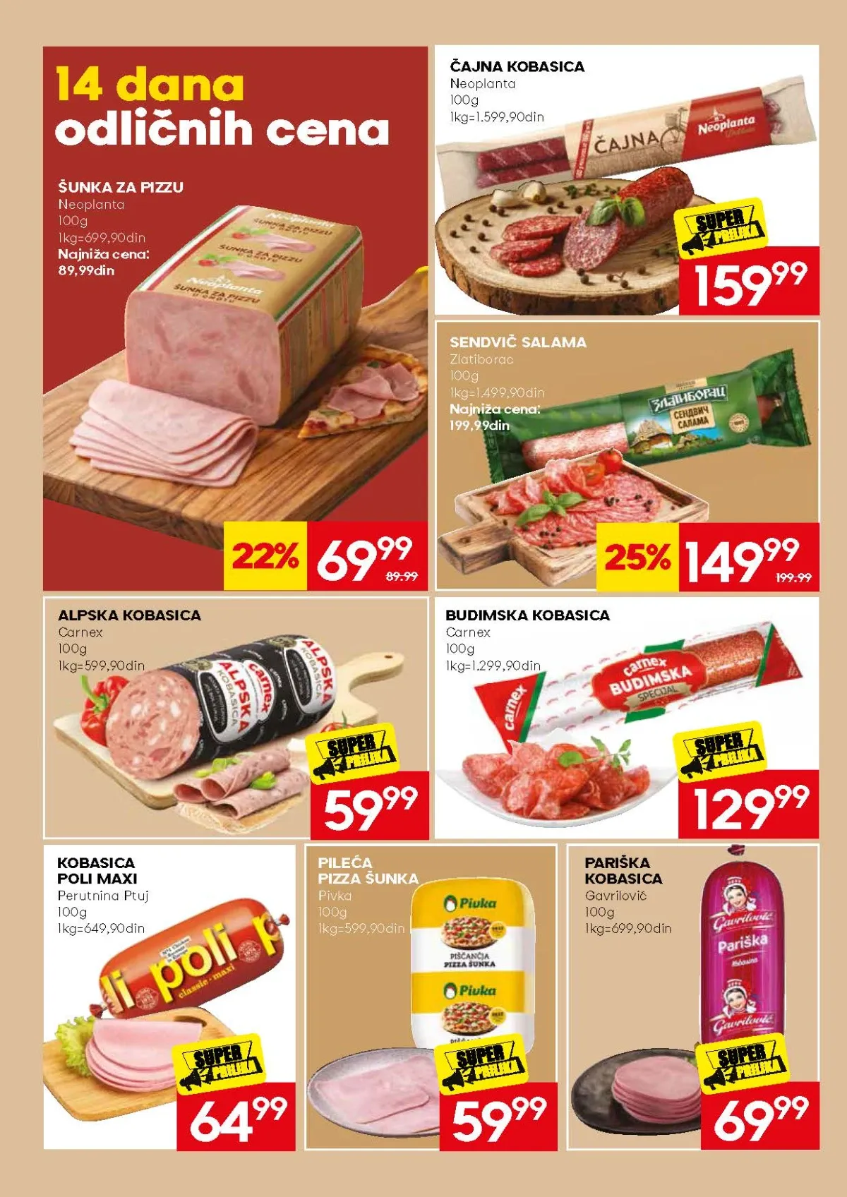 Mercator ponuda čajne kobasice, šunke i sendvič salame