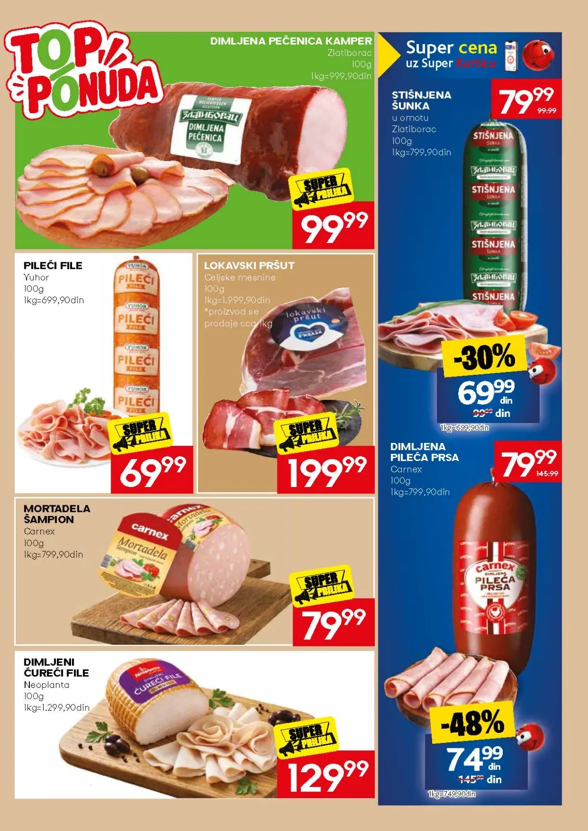 Mercator akcija na dimljenu pečenicu, šunku i pileći file
