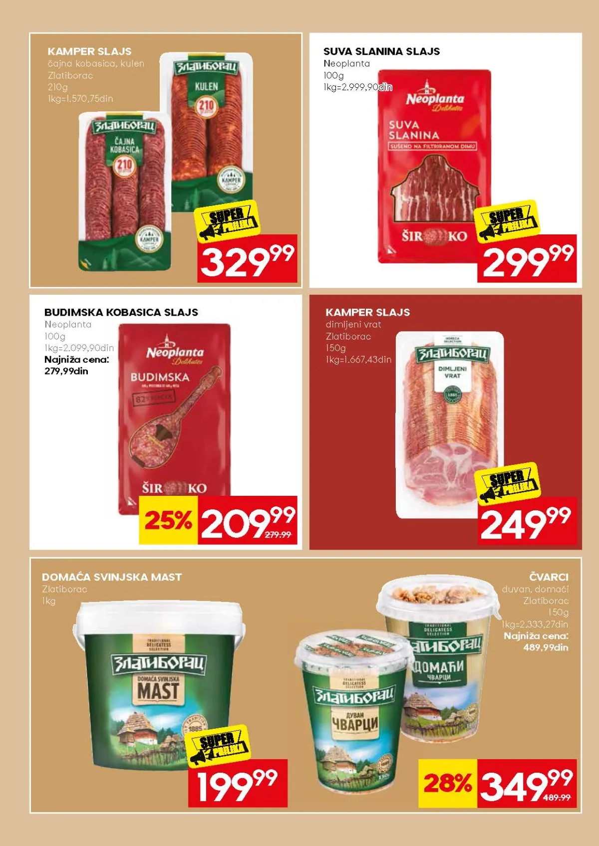 Mercator ponuda čajne kobasice, kulena, slanine i budimske kobasice