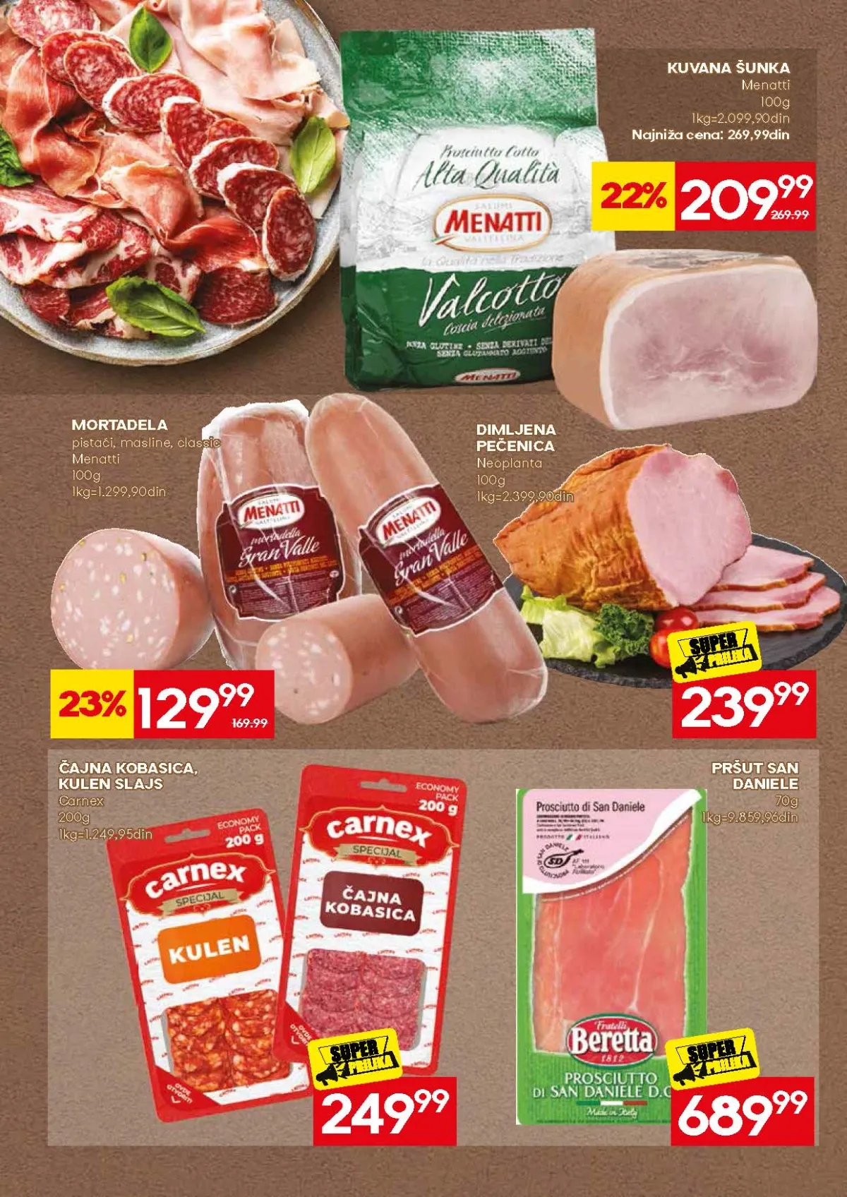 Mercator ponuda kuvane šunke, mortadele i dimljene pečenice