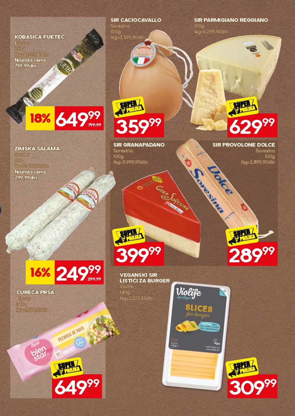 Mercator ponuda sireva Caciocavallo i Parmigiano Reggiano i Fuetec kobasice
