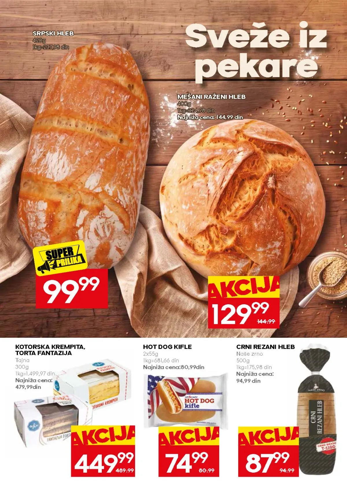 Mercator ponuda svežeg hleba, peciva i kolača iz pekare