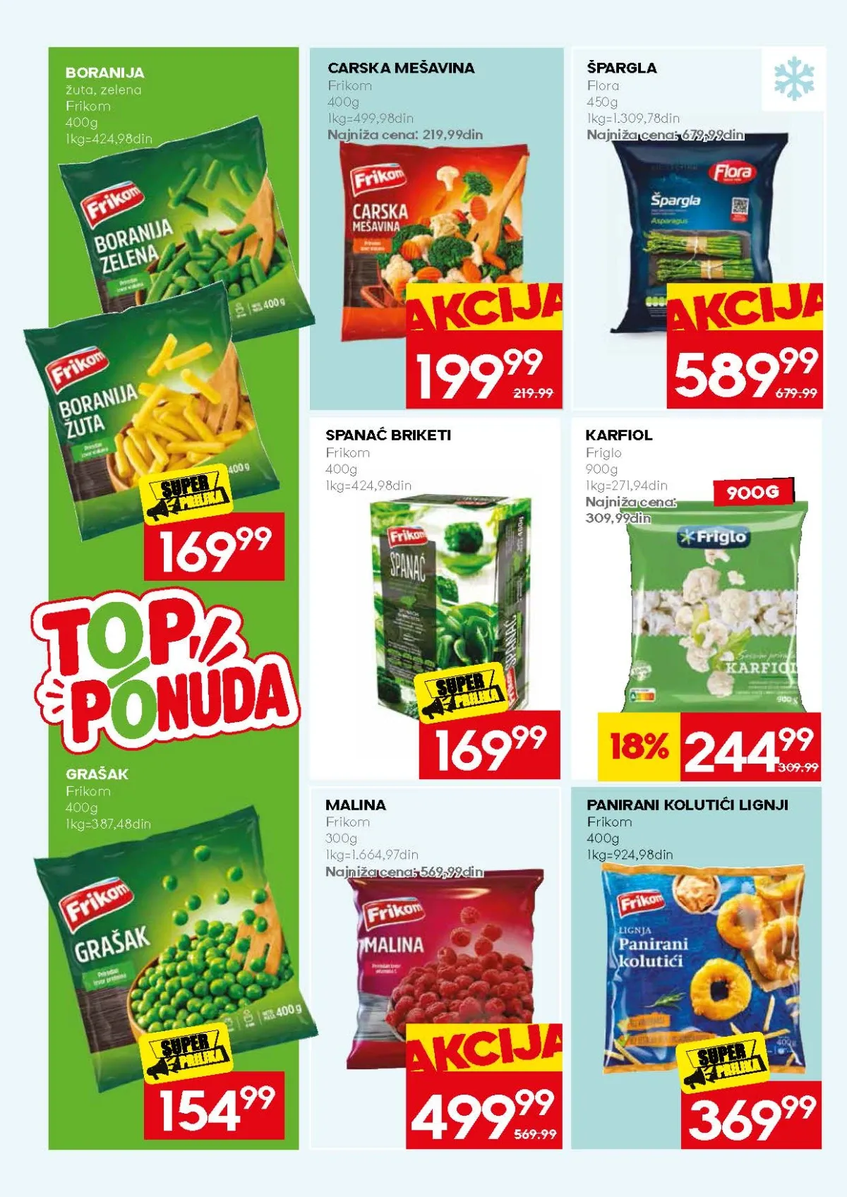 Mercator ponuda zamrznutog povrća, boranije, špargle i carskog miksa