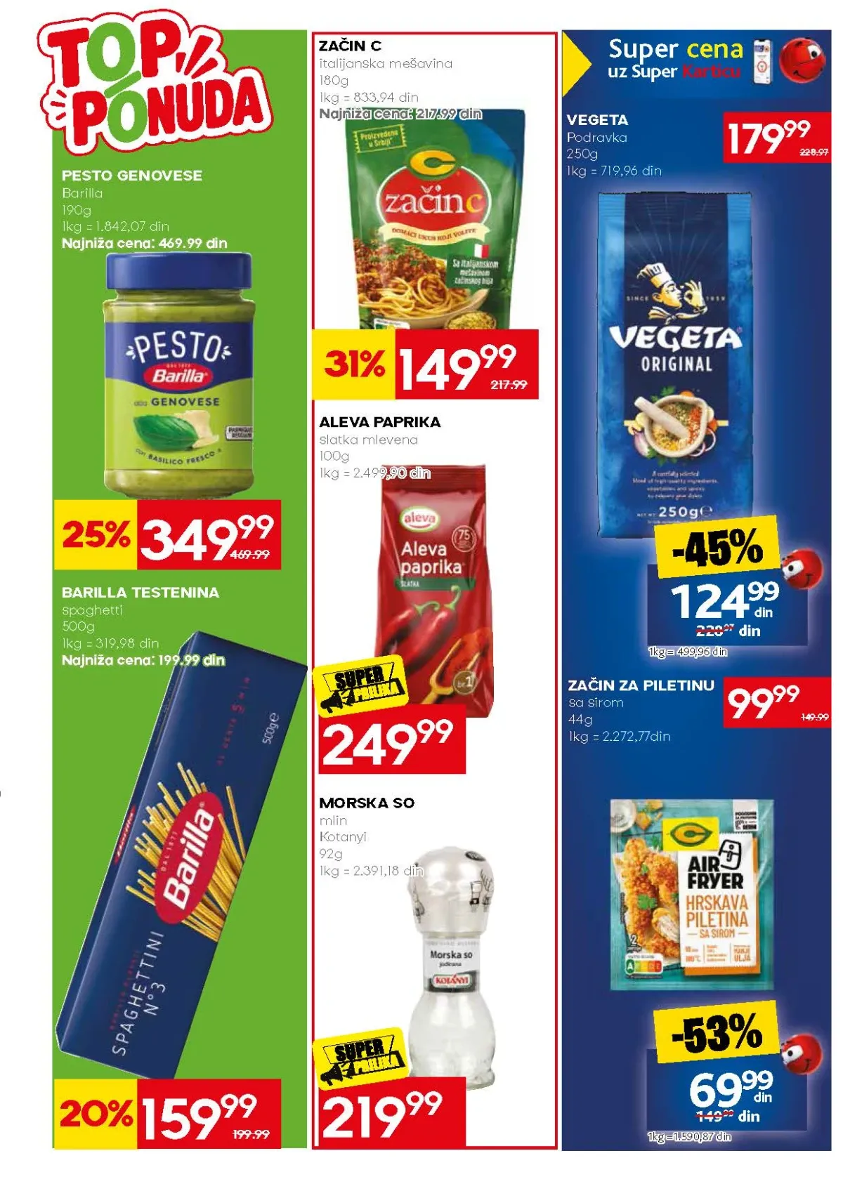 Mercator ponuda testenine, začina, pesta, paprike i morske soli