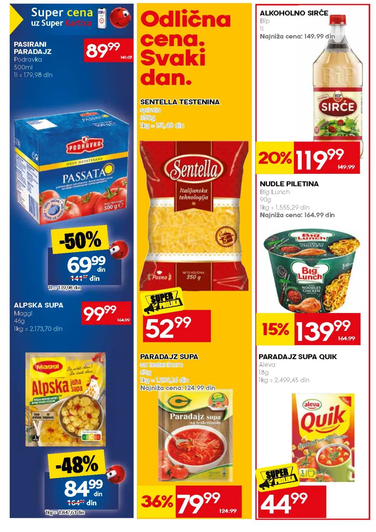 Mercator akcija na pasirani paradajz, testeninu, sirće, supe i nudle