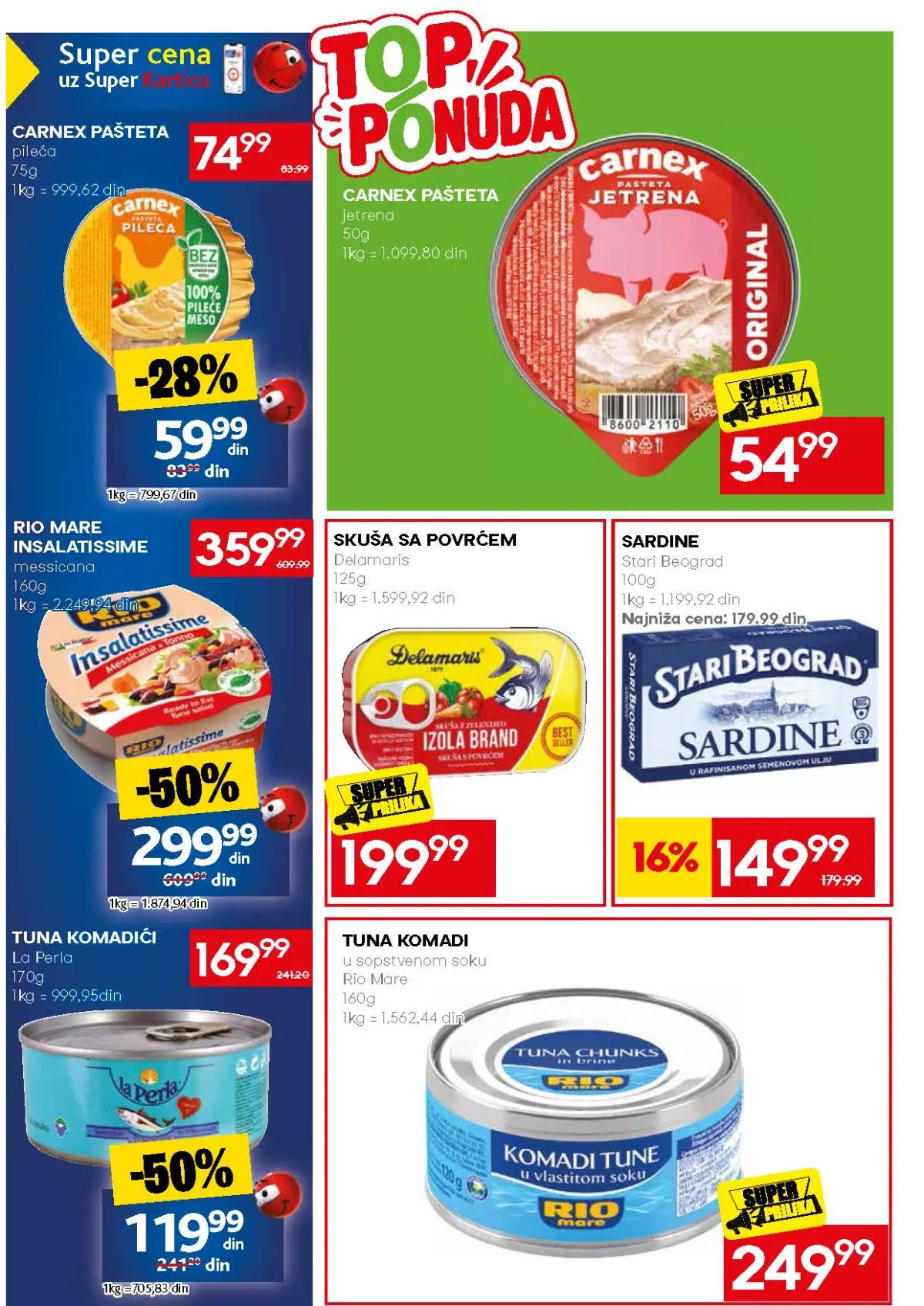 Mercator ponuda pašteta, tunjevine, sardine i skuše