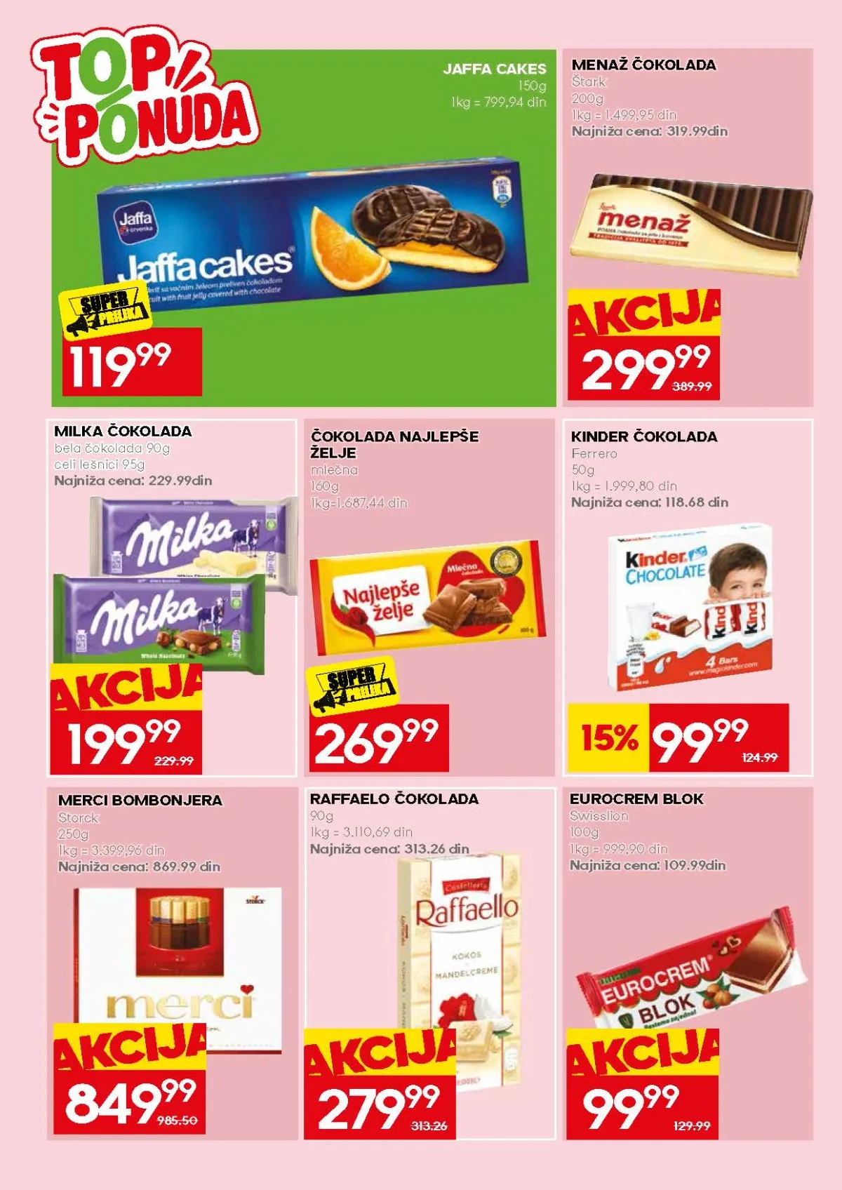 Mercator ponuda čokolade, Jaffa keksa i Kinder proizvoda