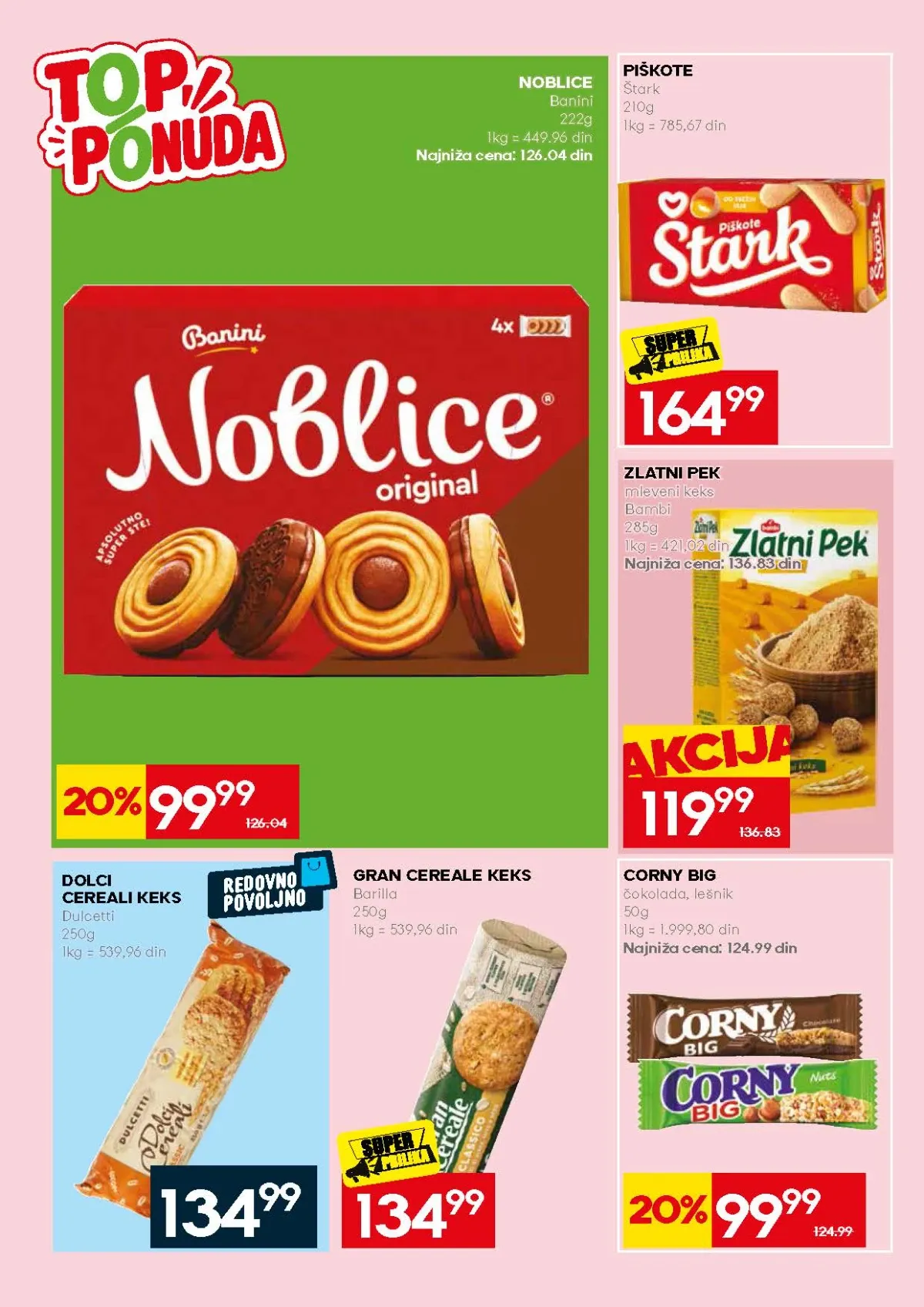 Mercator ponuda piškota, Noblica, mlevenog keksa i Zlatnog Peka