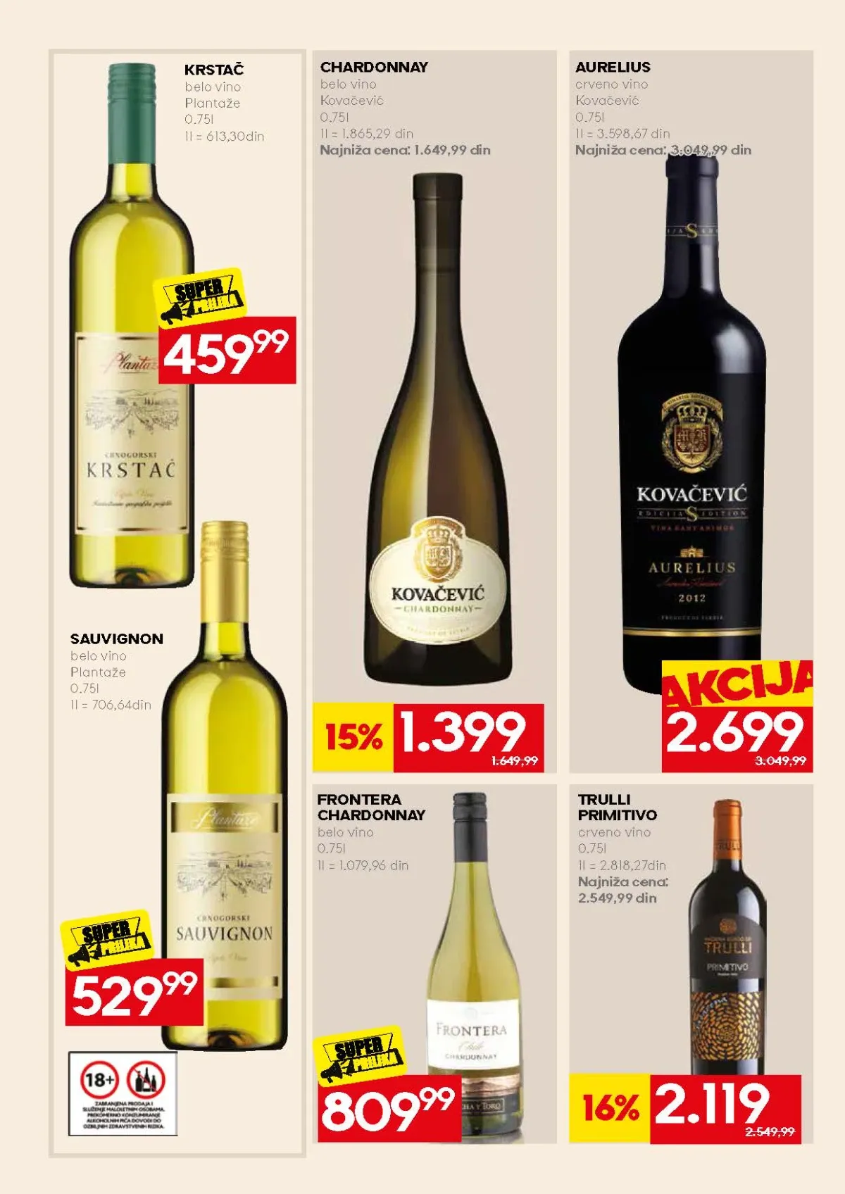 Mercator ponuda belih i crvenih vina domaćih vinarija
