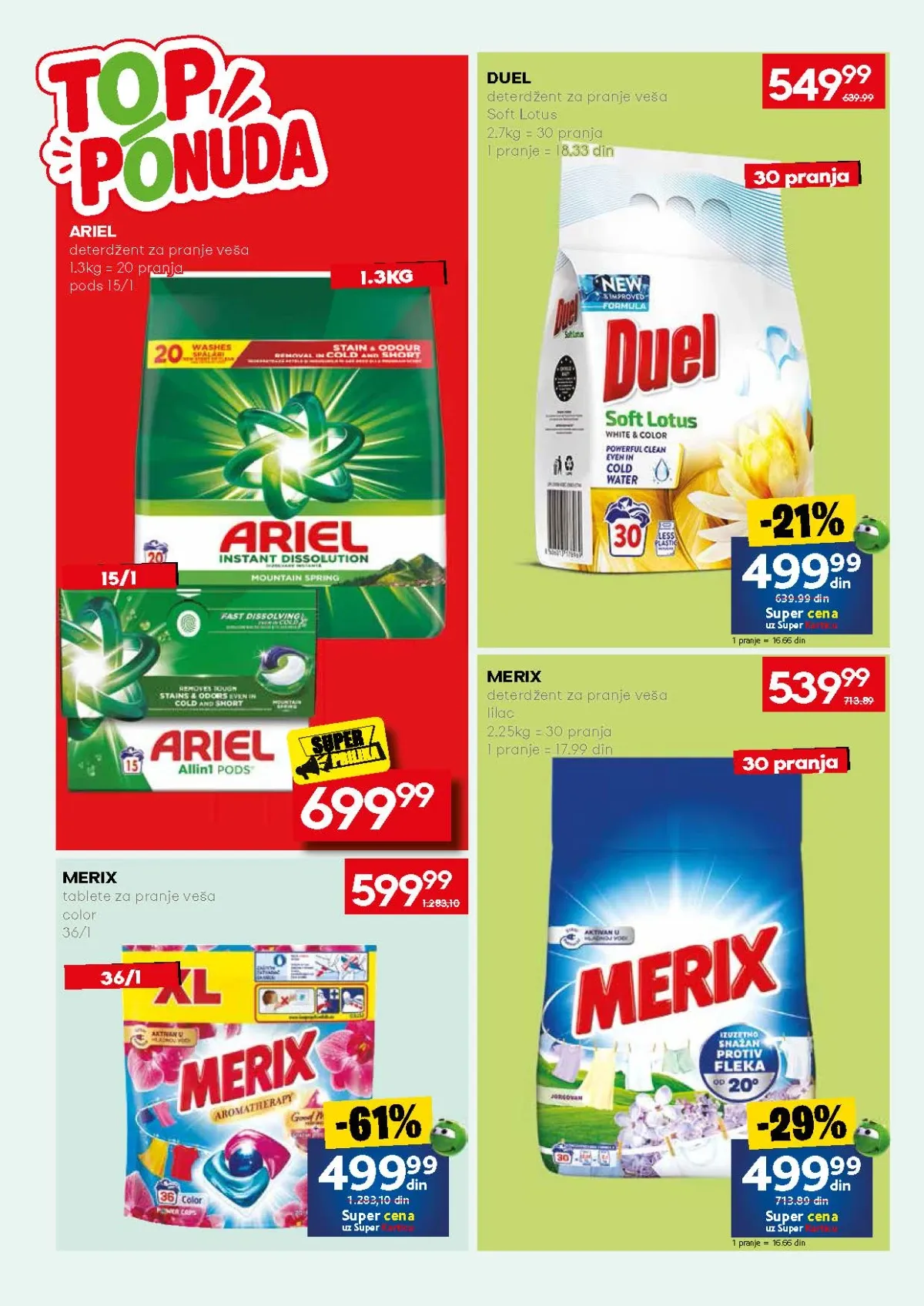 Mercator ponuda Ariel, Duel i Merix deterdženata za pranje veša