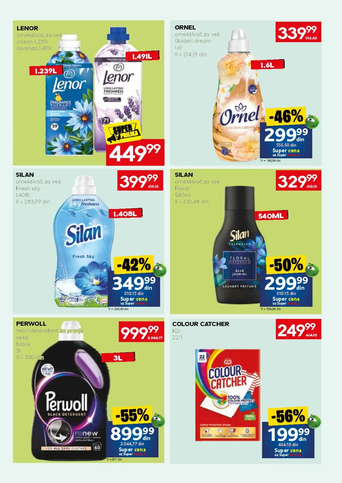 Mercator akcija na omekšivače i deterdžente Lenor, Ornel, Silan i Perwoll