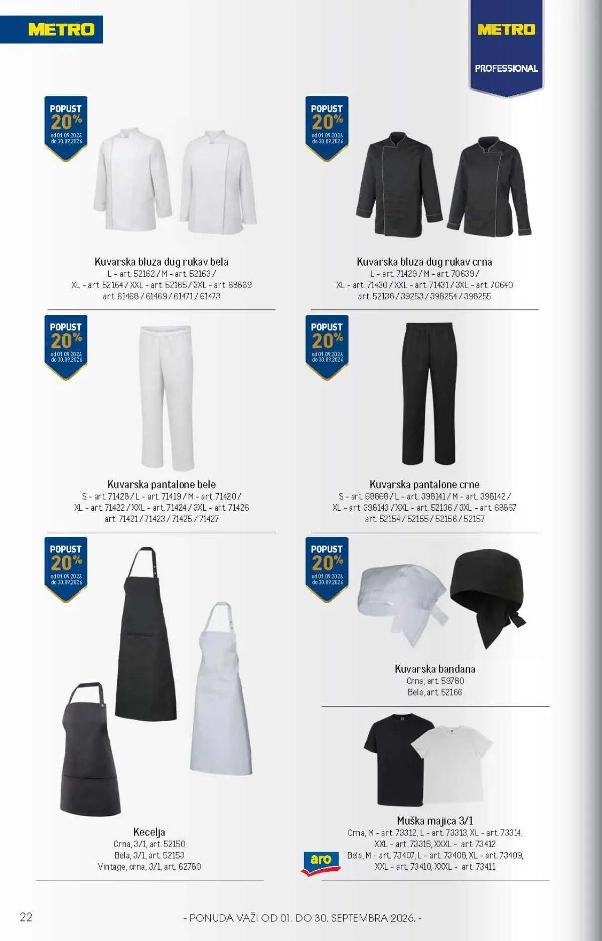 Kuvarske bluze, pantalone, kecelje, bandane i majice uz 20 posto popusta