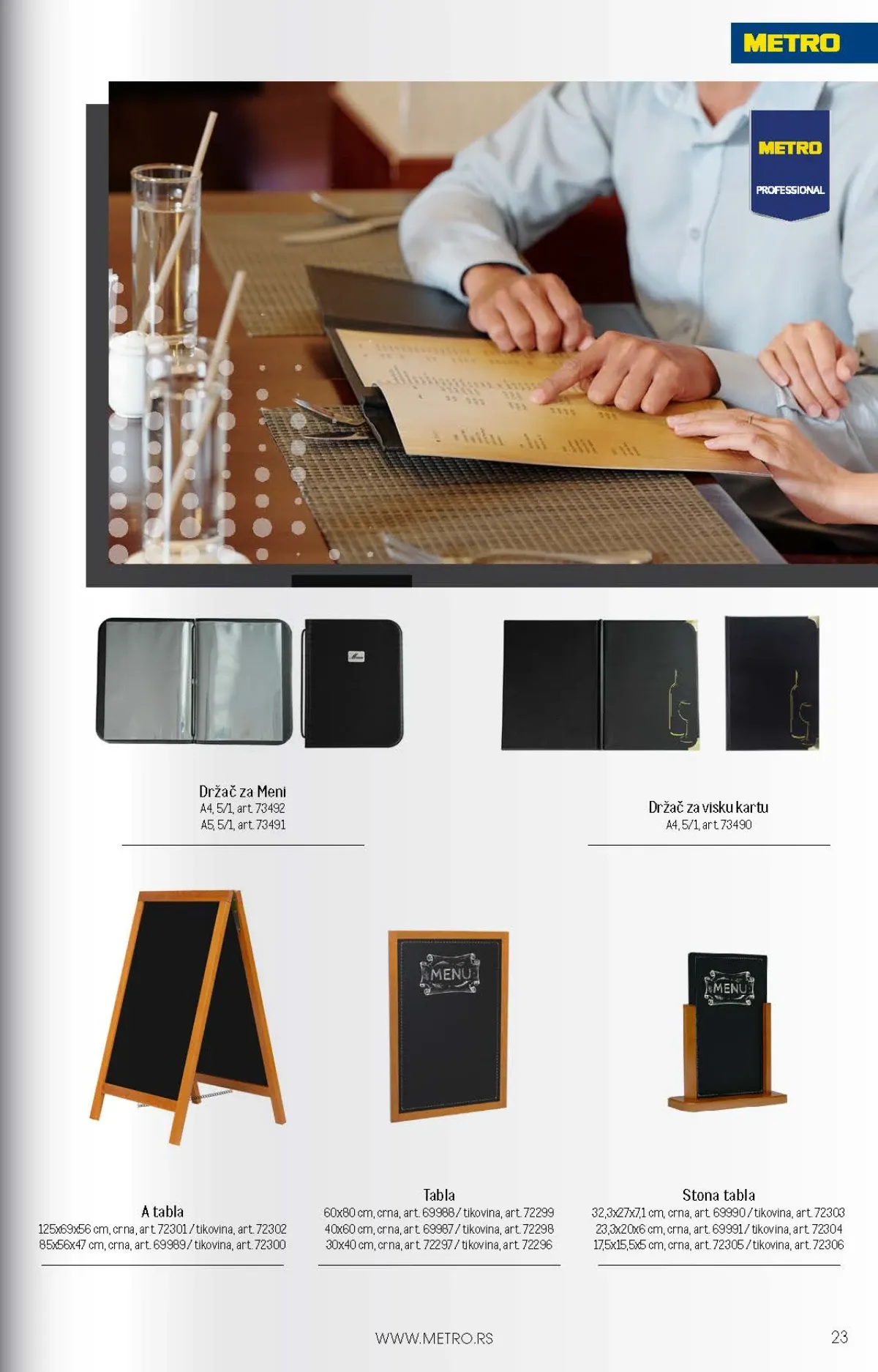 Držači za meni, reklamne table i stone table za restorane i ugostiteljske objekte