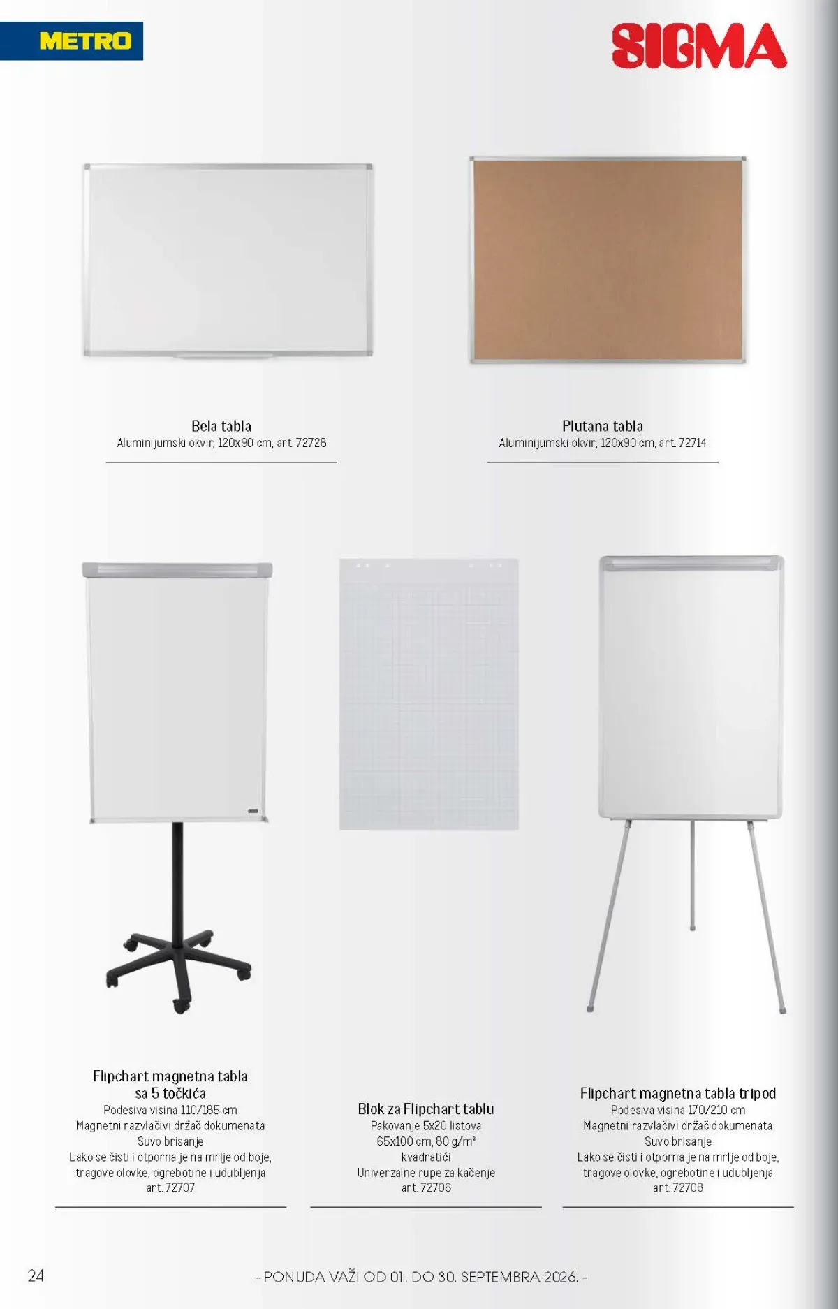 Bele, plutane i magnetne flipčart table sa pratećim blokovima