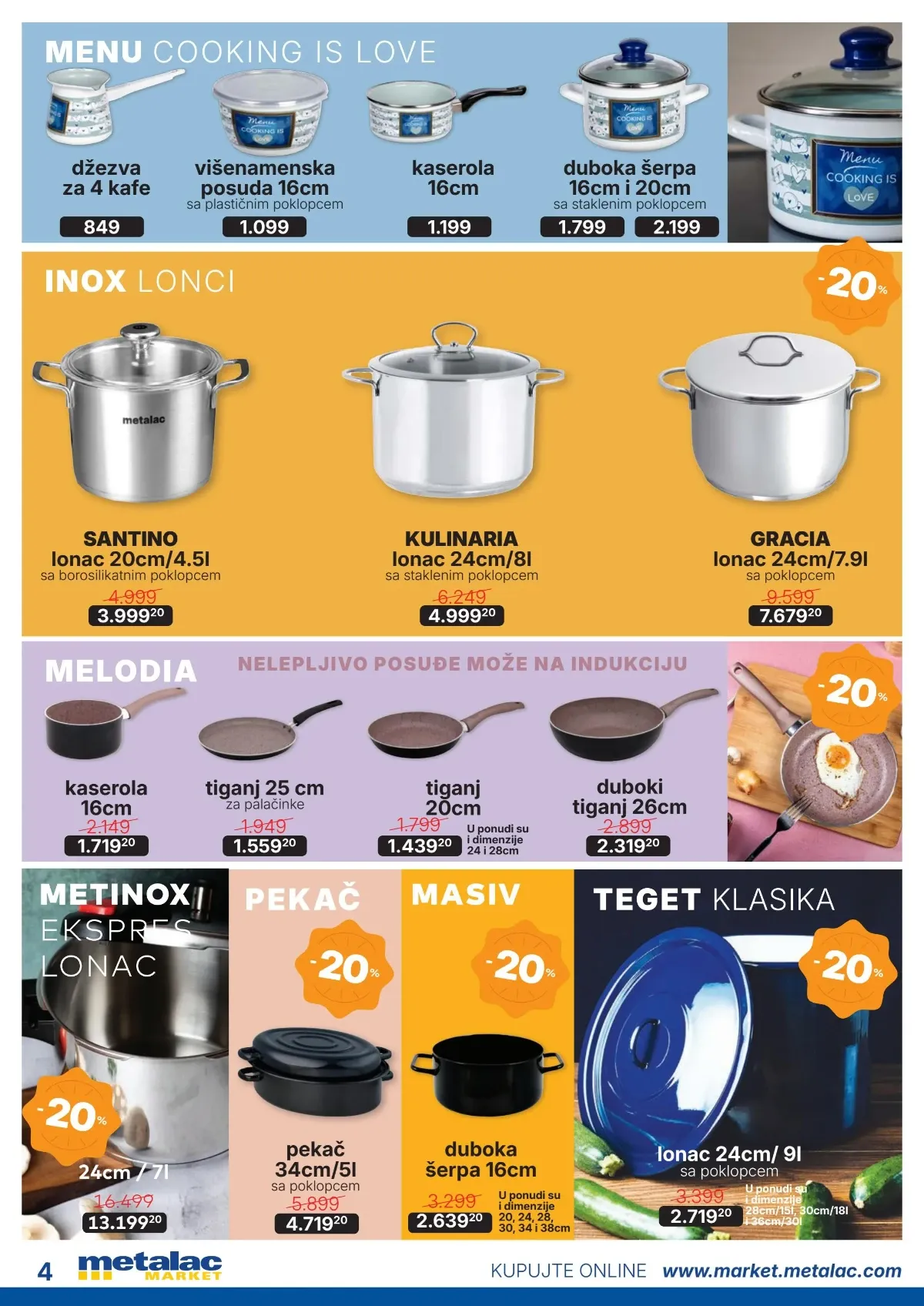 Metalac Market ponuda inox lonaca, tiganja, pekača, šerpi i Metinox ekspres lonca na popustu do 20%