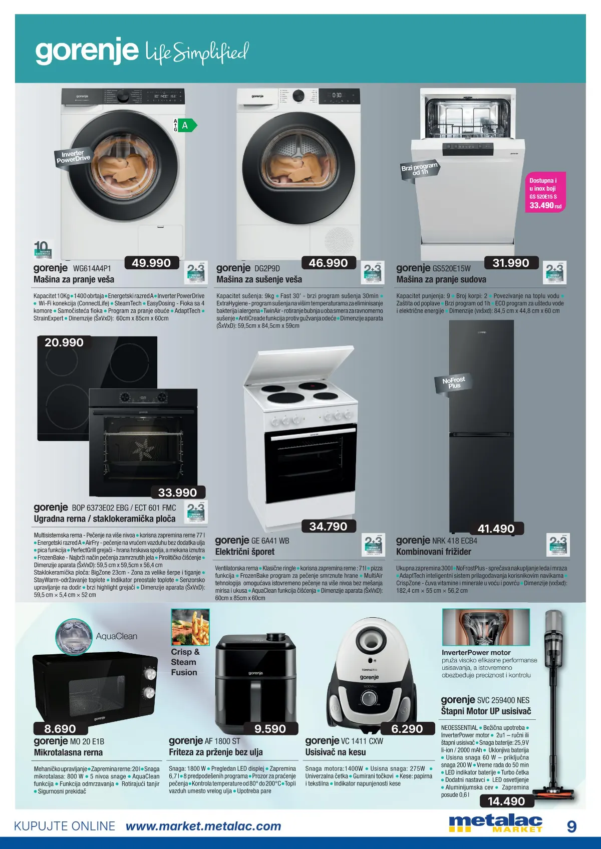 Metalac Market katalog – Gorenje veš mašine, sudomašine, frižideri, šporeti i mali kućni aparati