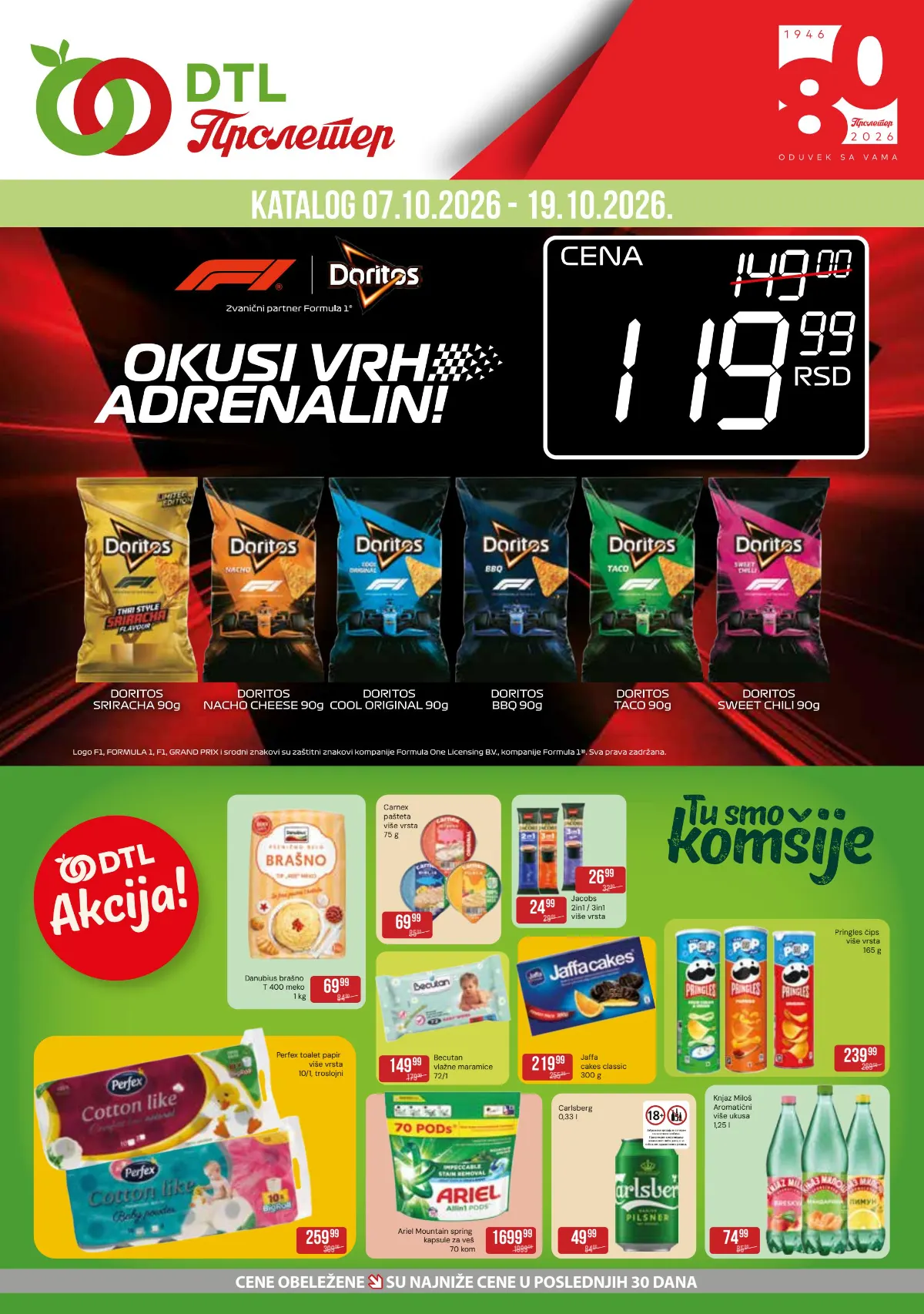 DTL Metalac Proleter katalog 07–19.10.2026. – Doritos, brašno, kafa, slatkiši i kućna hemija na akciji