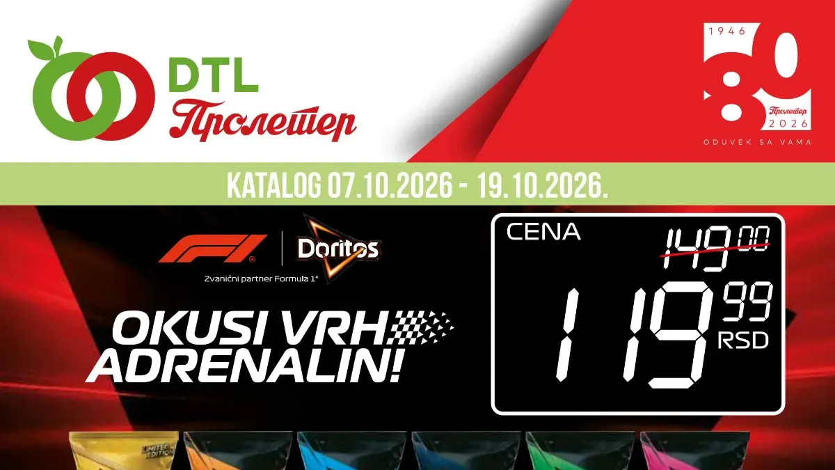 DTL Metalac Proleter katalog od 07. do 19.10.2026. – akcijske cene hrane, pića i kućne hemije