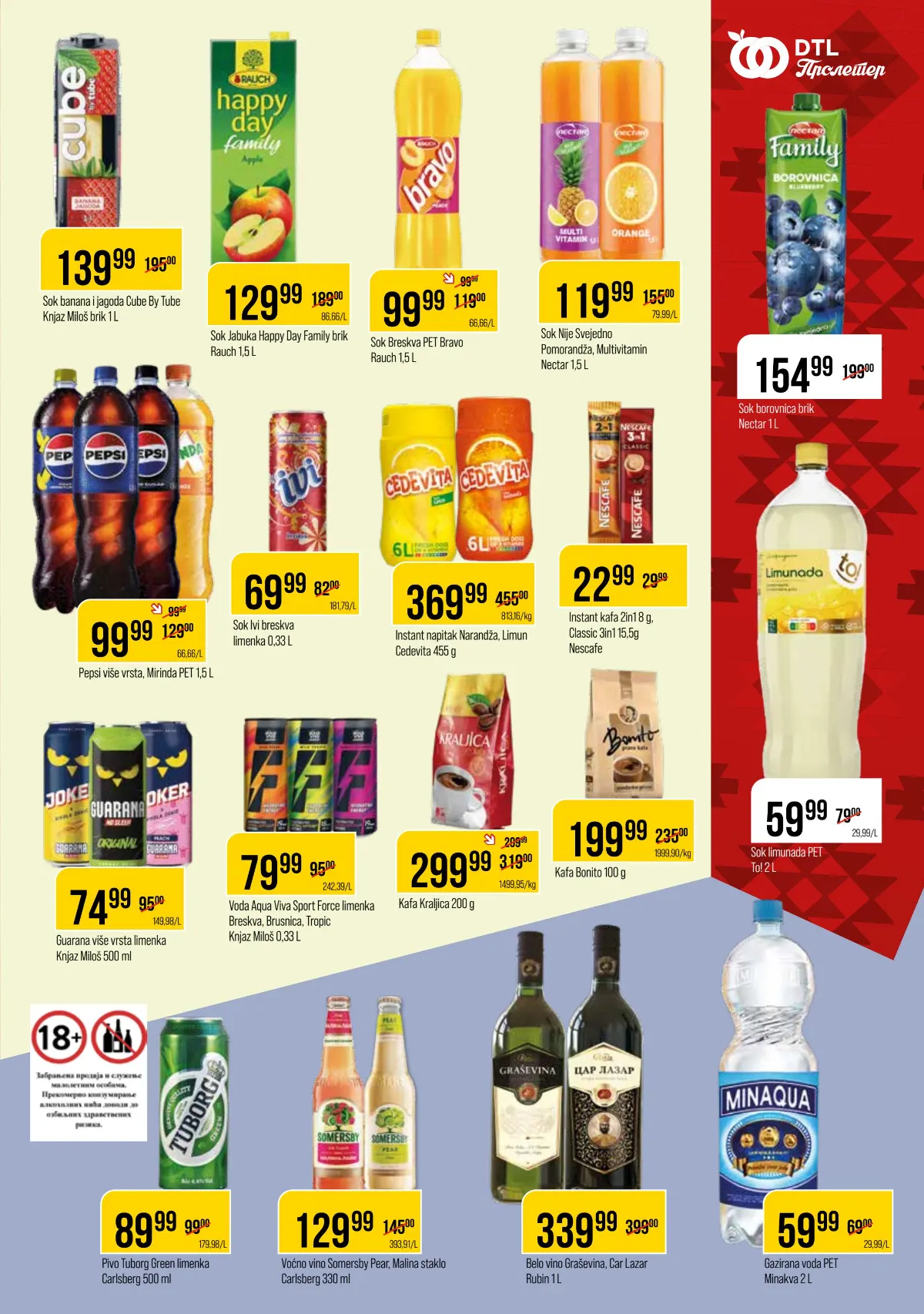 Metalac Proleter katalog, strana 9 – sokovi, Pepsi, Cedevita, kafa, mineralna voda, pivo i vino