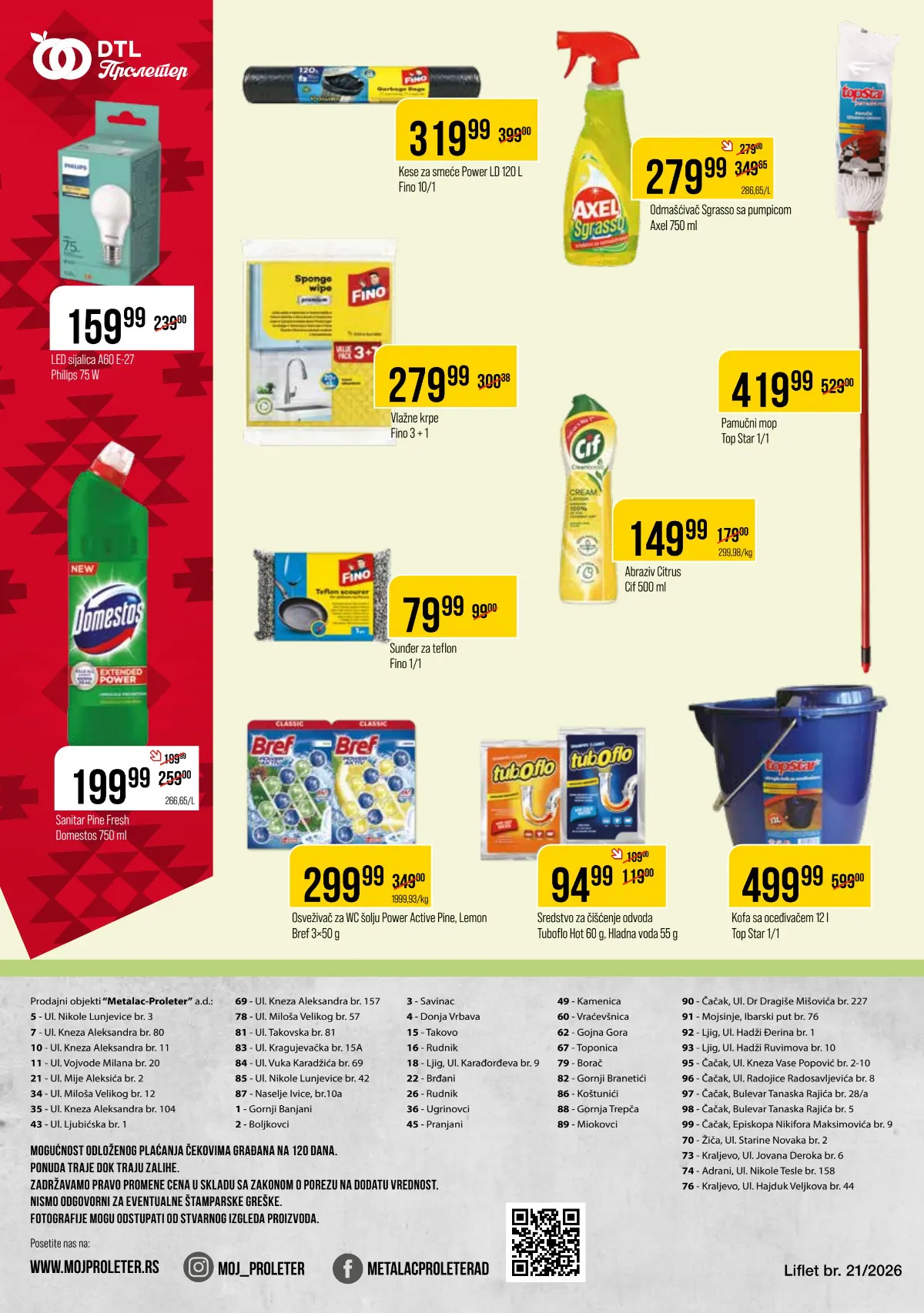 Metalac Proleter katalog, strana 12 – Domestos, Cif, Axel, Fino potrepštine, mop i kofa