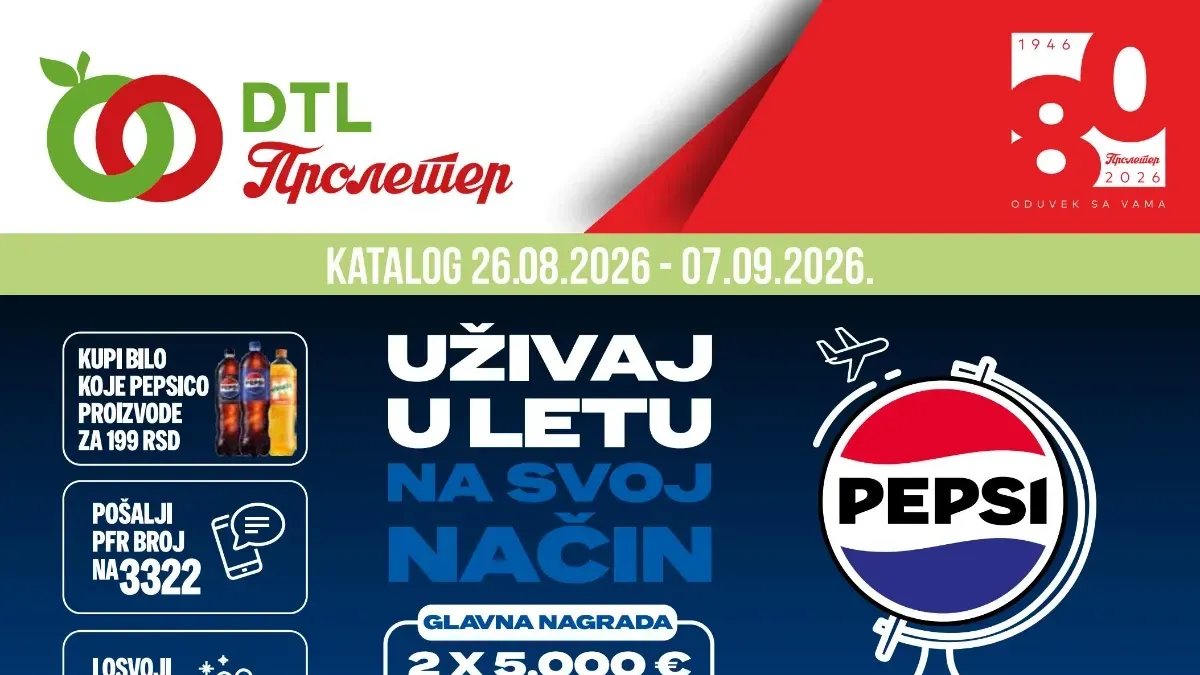 Metalac Proleter katalog od 26.08. do 07.09.2026. sa akcijama na hranu, piće, kućnu hemiju i nagradnom igrom