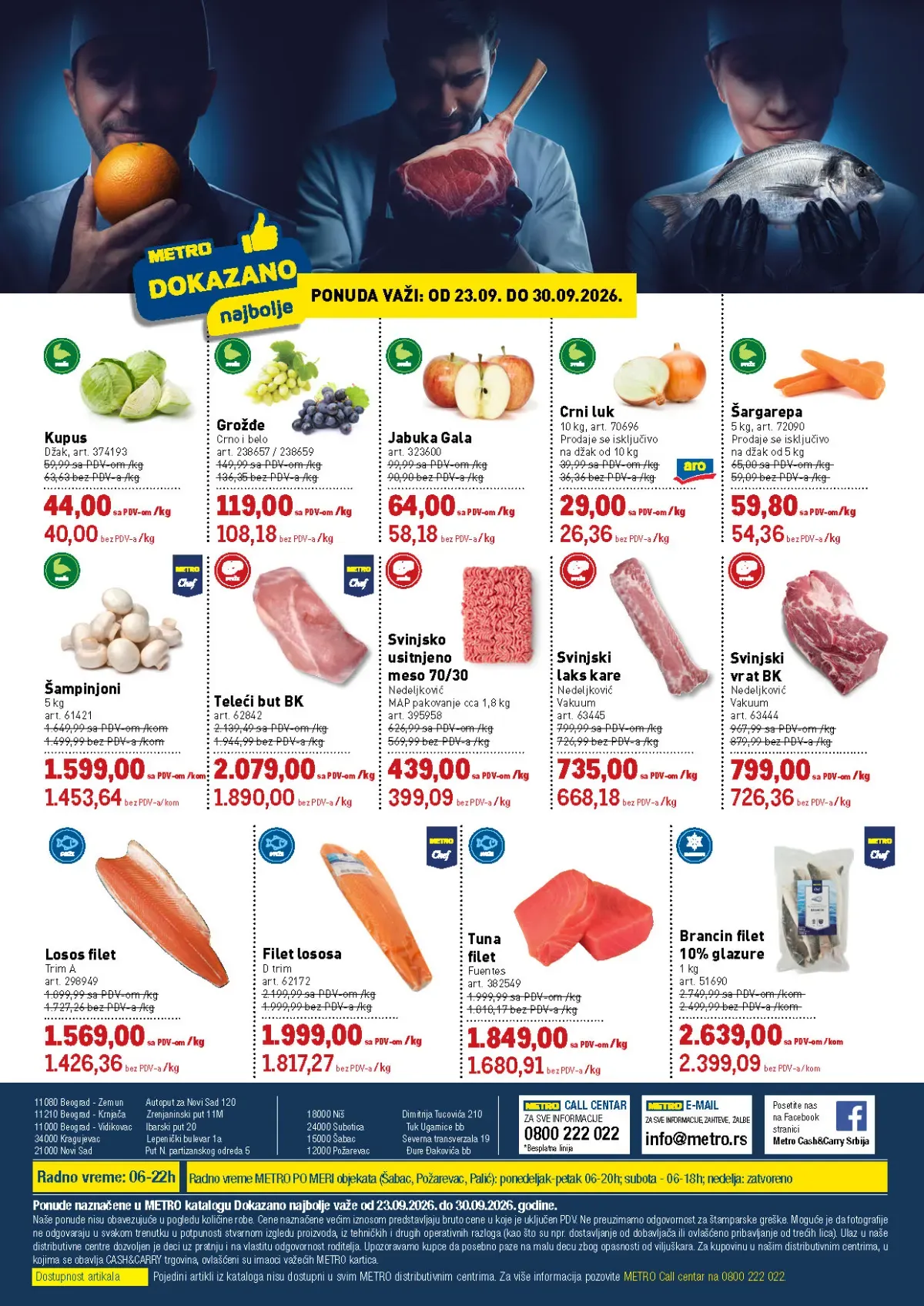 METRO Dokazano najbolje akcija od 23.09. do 30.09.2026. – kupus, grožđe, jabuke, povrće, teletina, svinjetina, losos, tuna i brancin po akcijskim cenama