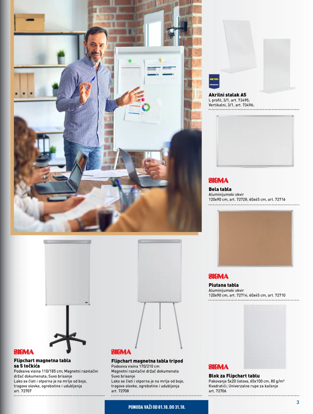 METRO Sve za kancelariju – flipchart magnetne table, bele i plutane table