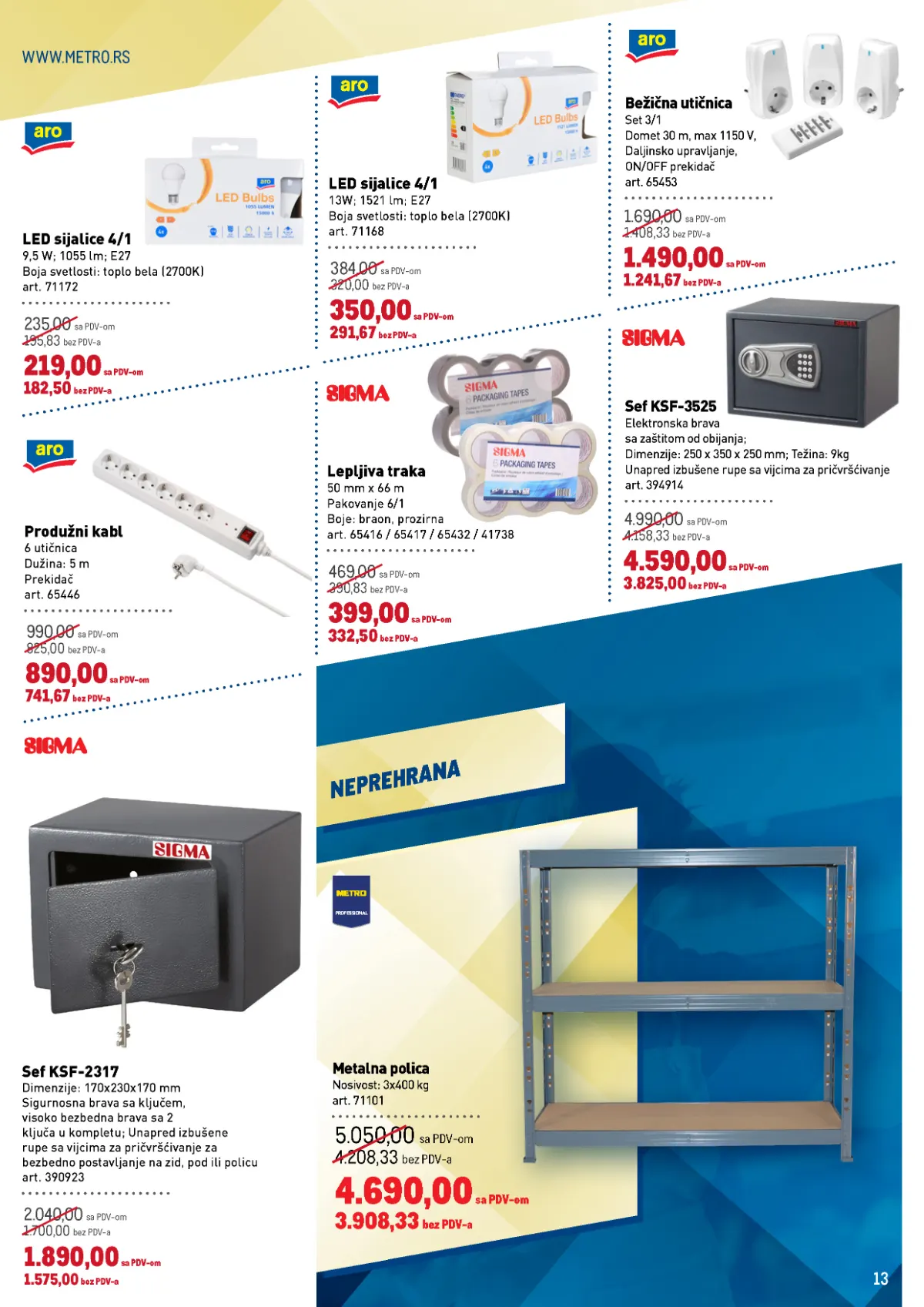 METRO katalog do 14.10.2026. – metalne police, LED sijalice, sefovi i elektro oprema