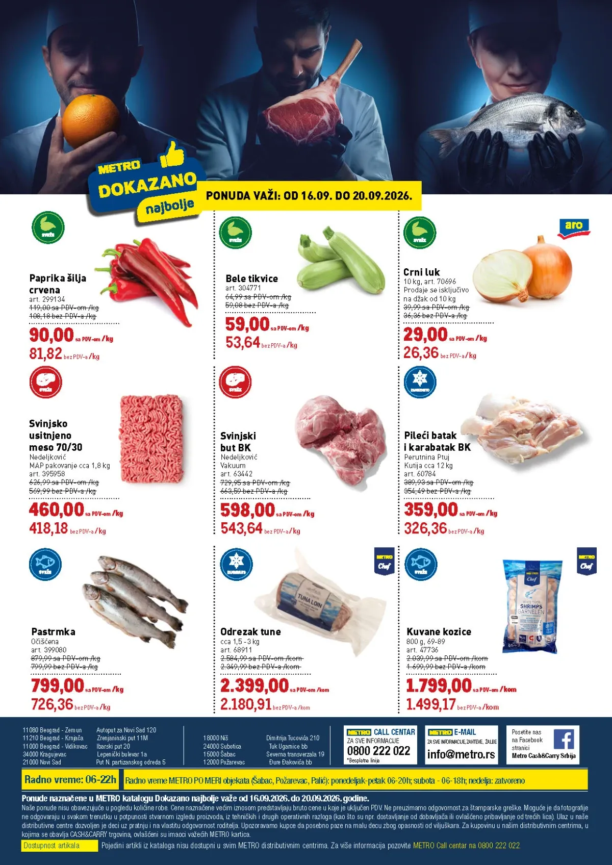 METRO Dokazano najbolje akcija od 16.09. do 20.09.2026. – paprika, tikvice, crni luk, svinjsko meso, pileći batak, pastrmka, tuna i kozice