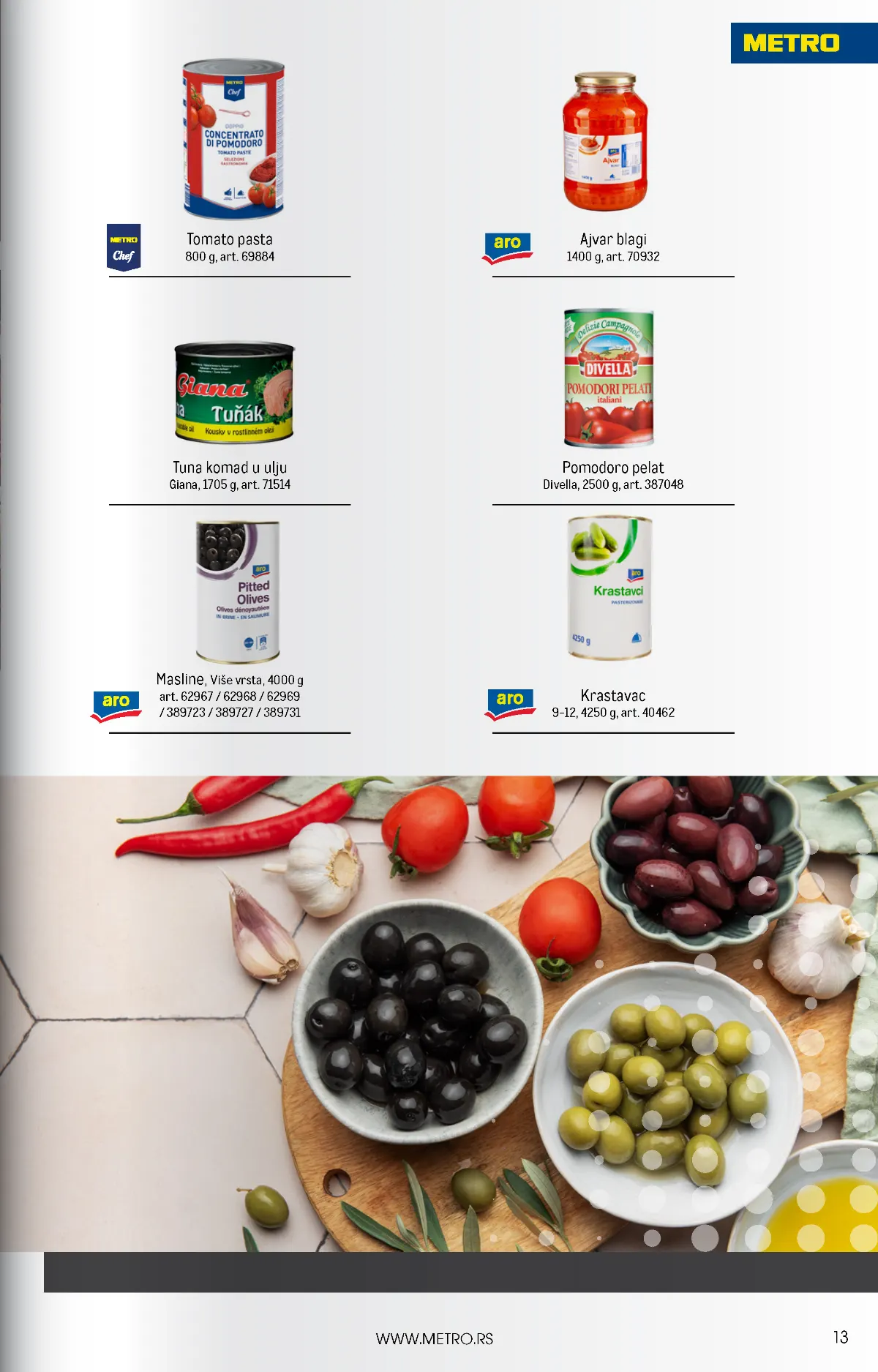 METRO HoReCa strana 13 – masline, tuna Giana, ajvar, krastavci, tomato pasta i Divella pelat