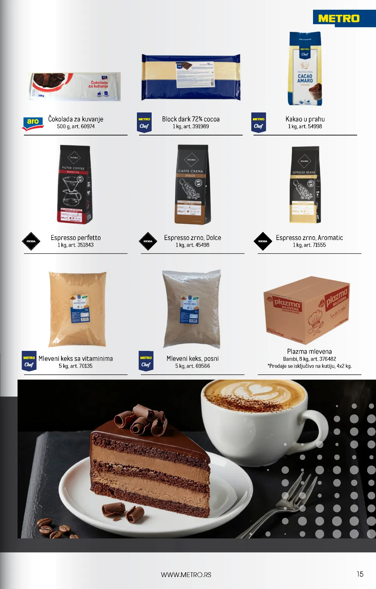 METRO HoReCa strana 15 – espresso kafa, kakao, čokolada za kuvanje, Plazma mlevena i konditorski proizvodi
