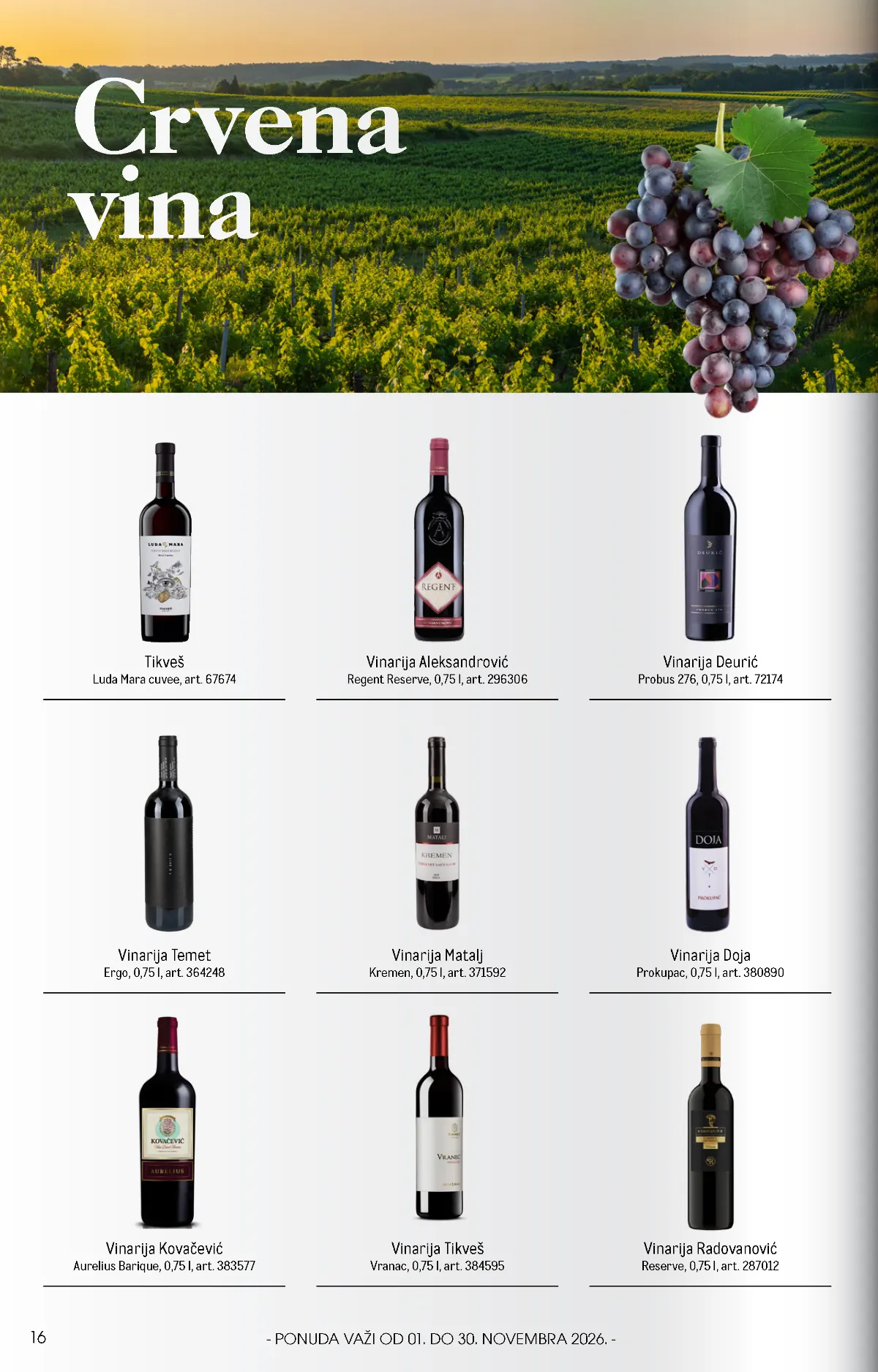 METRO HoReCa strana 16 – crvena vina vinarija Aleksandrović, Kovačević, Deurić, Tikveš i drugih proizvođača