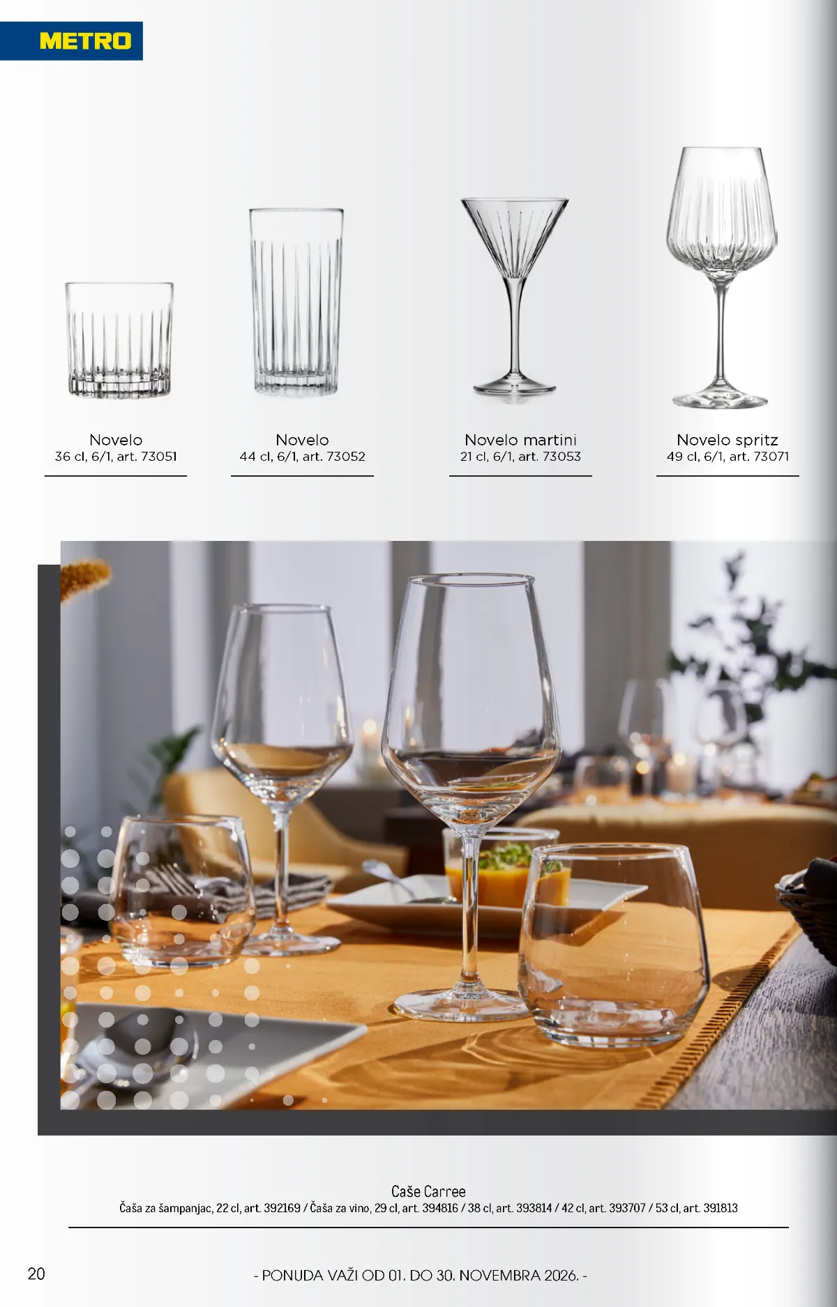 METRO HoReCa strana 20 – Novelo čaše, martini i spritz čaše, Carree čaše za vino i šampanjac