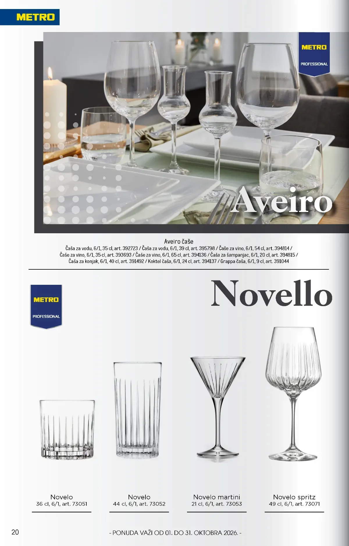 METRO HoReCa katalog oktobar 2026. – Aveiro i Novello profesionalne čaše