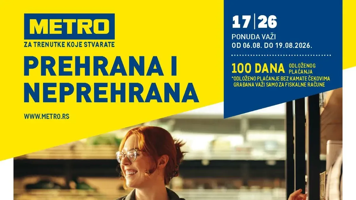 METRO katalog do 19.08.2026. donosi popuste do 50% na prehranu, mesne prerađevine, mlečne proizvode, kozmetiku, deterdžente, piće i proizvode za domaćinstvo.