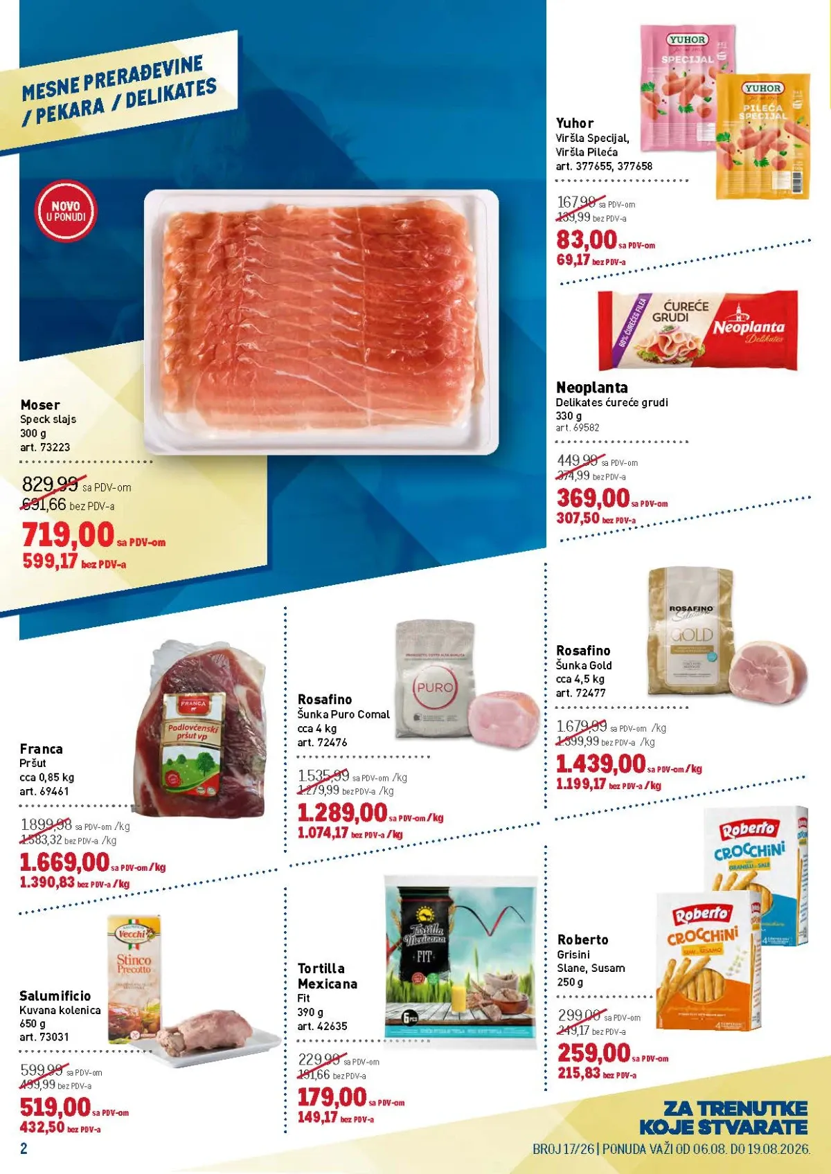 METRO katalog do 19.08.2026. – strana 2 sa mesnim prerađevinama, delikatesima i pekarskim proizvodima.