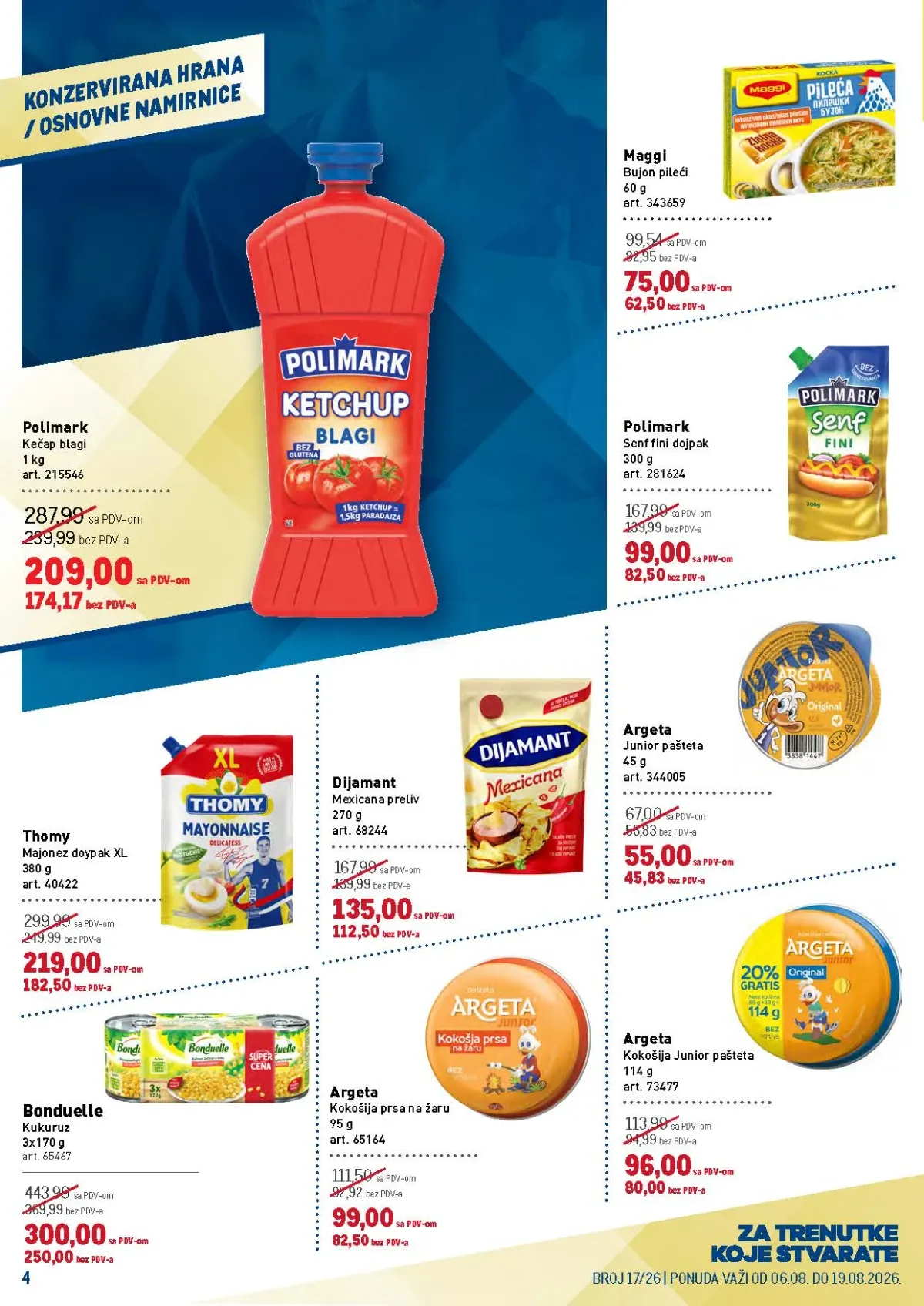 METRO katalog do 19.08.2026. – strana 4 sa osnovnim namirnicama, paštetama i dodacima jelima.