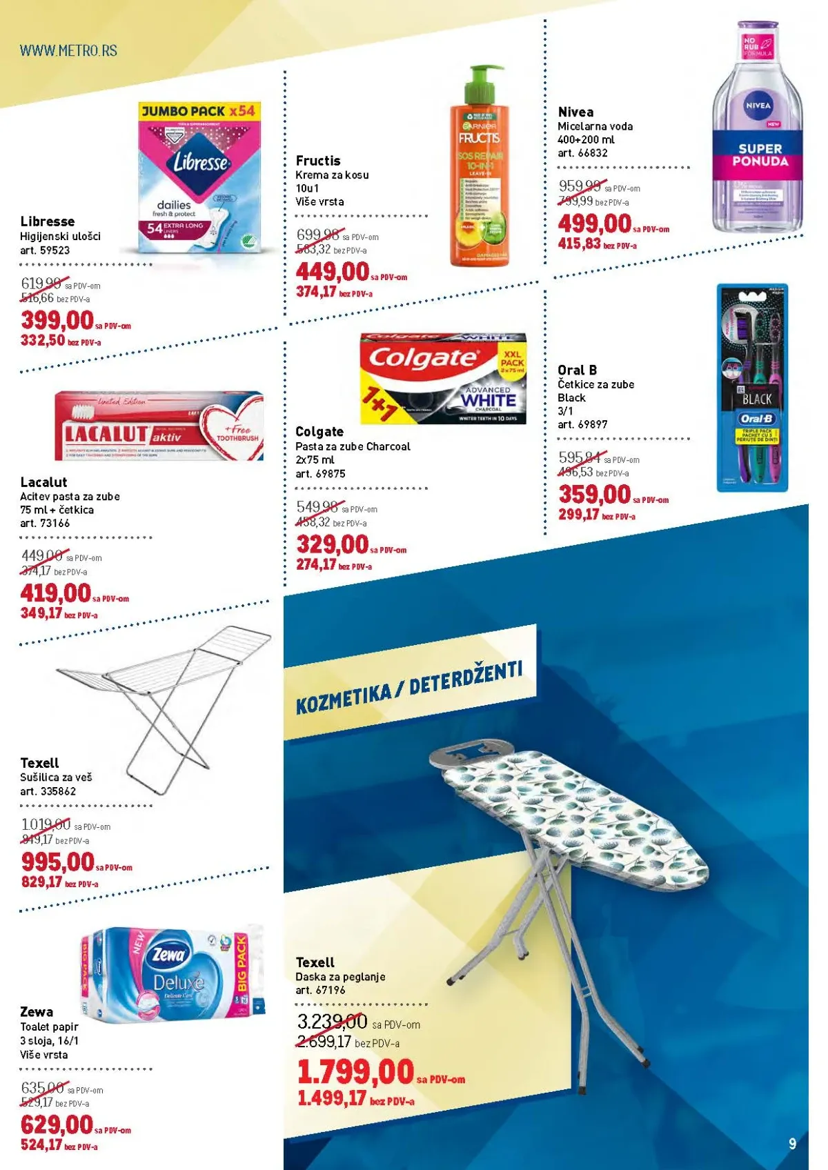 METRO katalog do 19.08.2026. – strana 9 sa deterdžentima, kozmetikom i opremom za domaćinstvo.