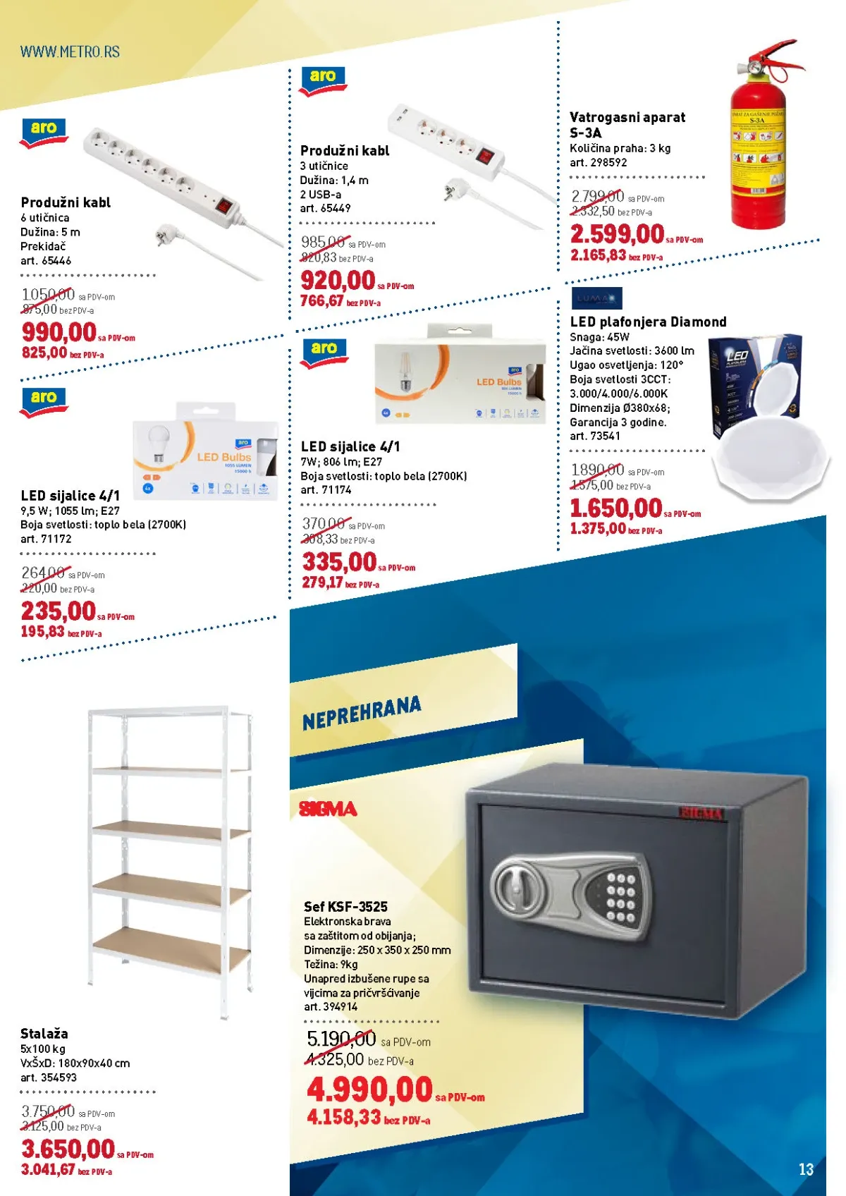 METRO katalog do 30.09.2026. – sef, produžni kablovi, LED rasvjeta i stalaža