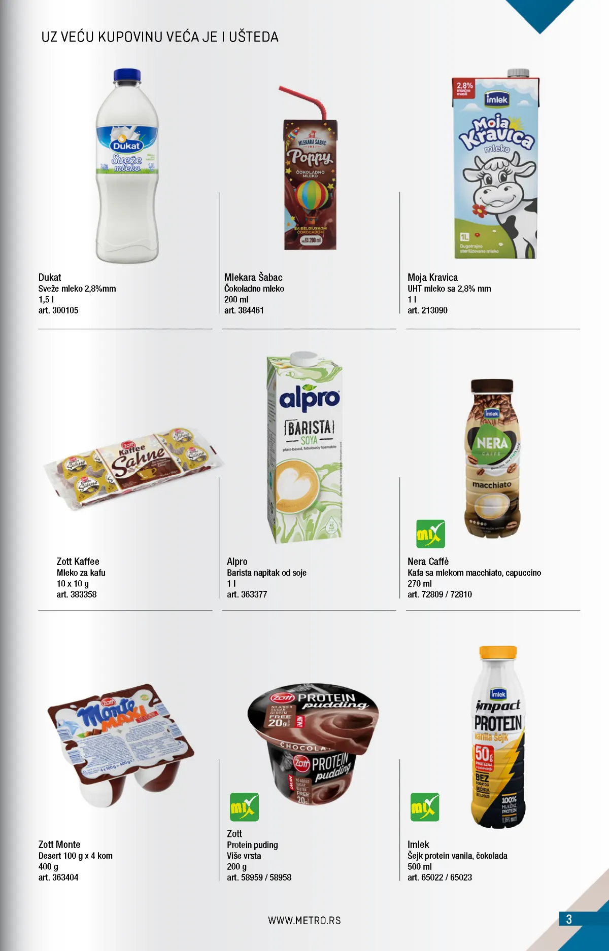 METRO katalog – mleko i proteinski proizvodi, strana 3 METRO katalog novembar 2026. – Moja Kravica mleko, Alpro Barista i proteinski pudinzi