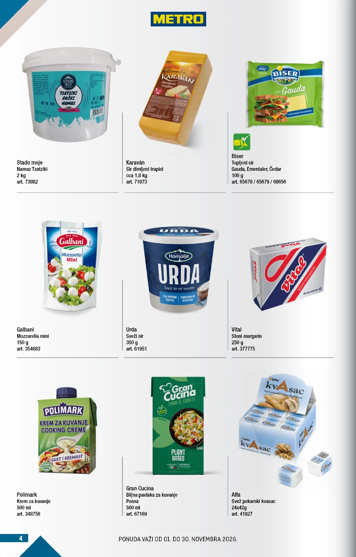 METRO katalog – sirevi i namazi, strana 4 METRO katalog novembar 2026. – Karaván dimljeni sir, Galbani mozzarella i Gran Cucina
