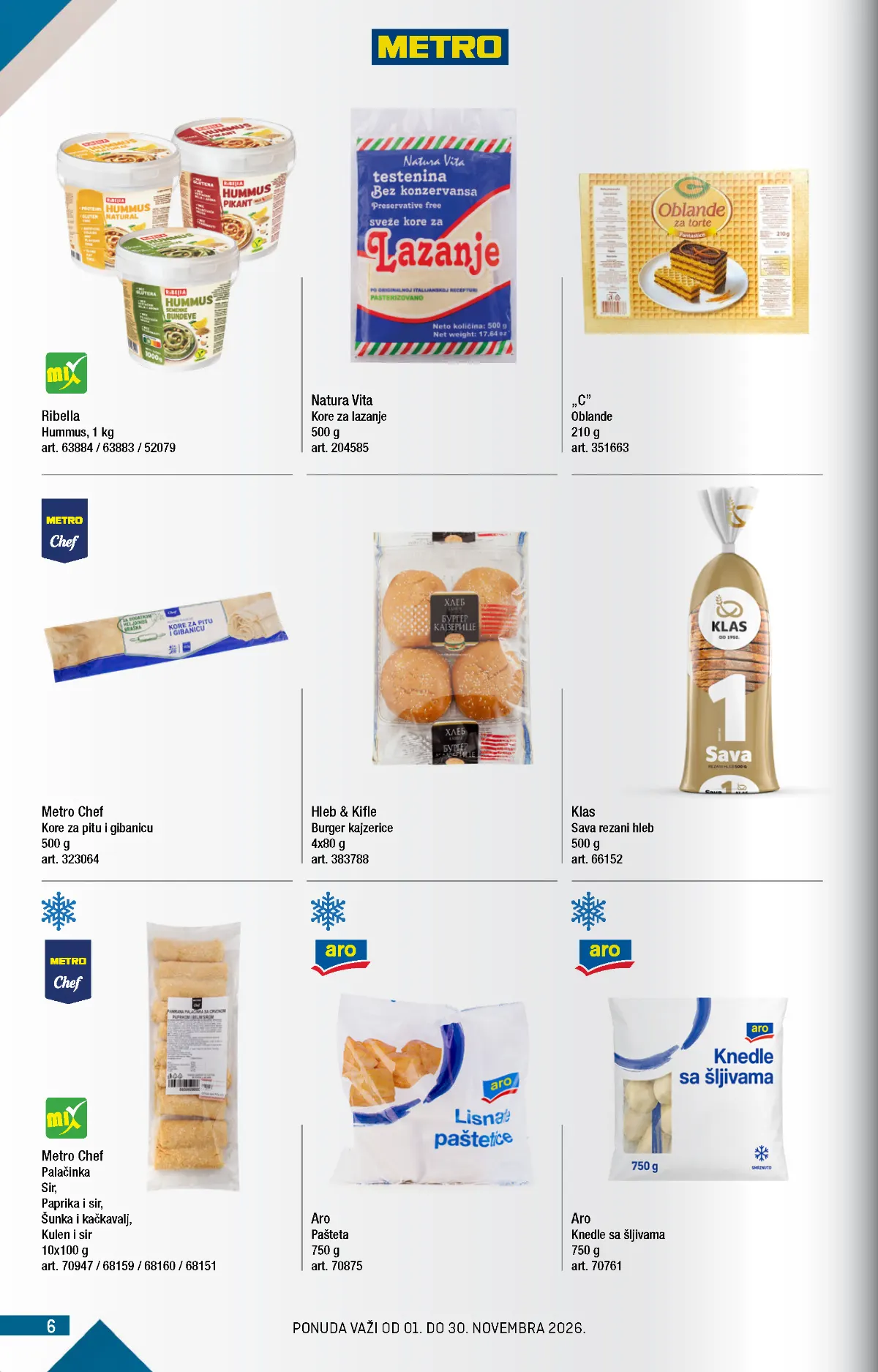 METRO katalog – pekarski proizvodi, strana 6 METRO katalog novembar 2026. – burger kajzerice, kore za pitu, palačinke i zamrznuti proizvodi