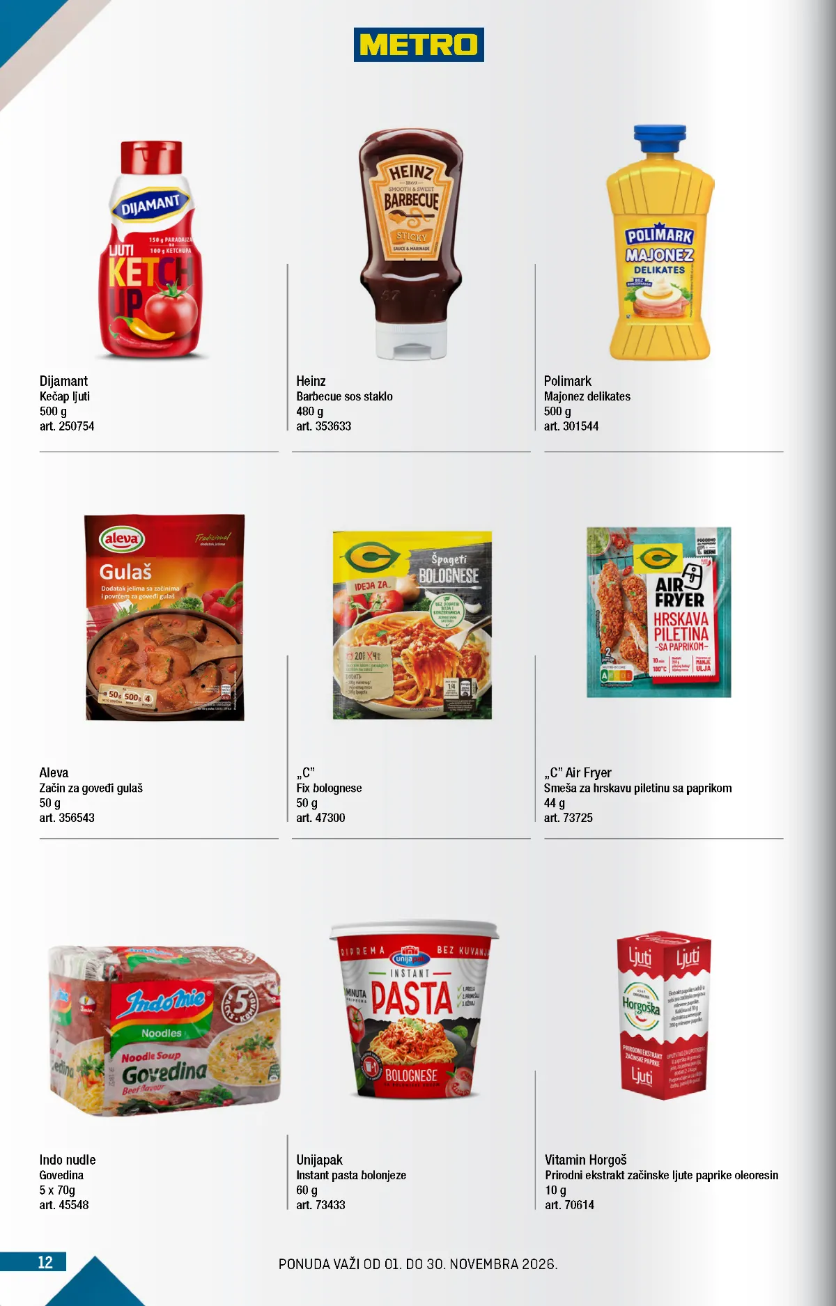 METRO katalog – sosovi i začini, strana 12 METRO katalog novembar 2026. – Heinz BBQ sos, Polimark majonez i začini