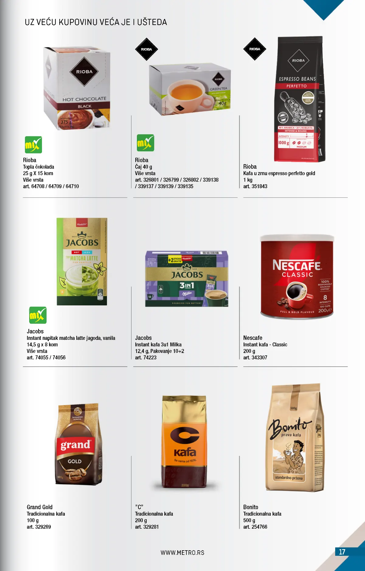 METRO katalog – kafa i čaj, strana 17 METRO katalog novembar 2026. – Rioba kafa, Nescafe, Grand i Jacobs