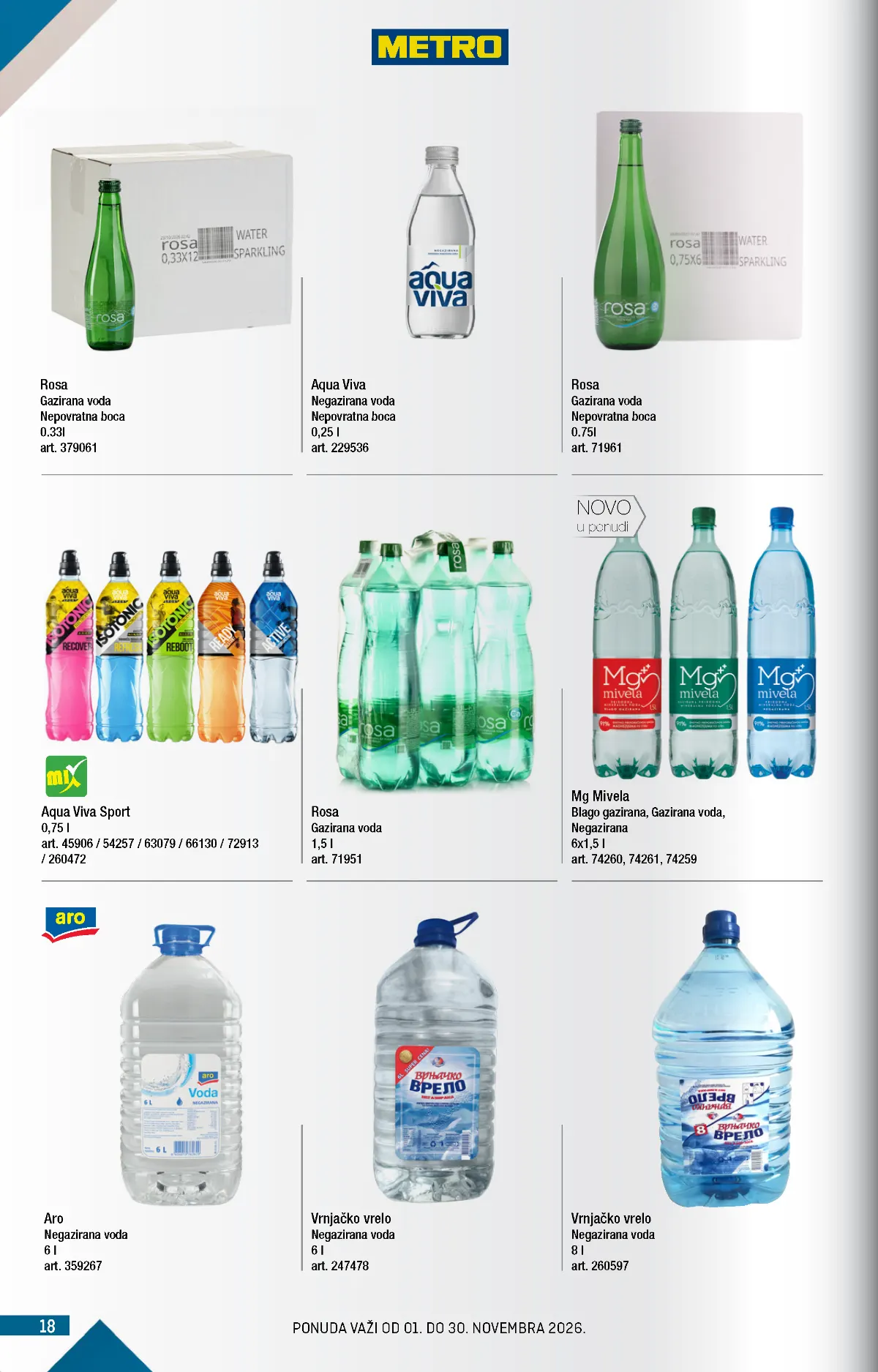 METRO katalog – voda, strana 18 METRO katalog novembar 2026. – Rosa, Aqua Viva, Mg Mivela i negazirana voda