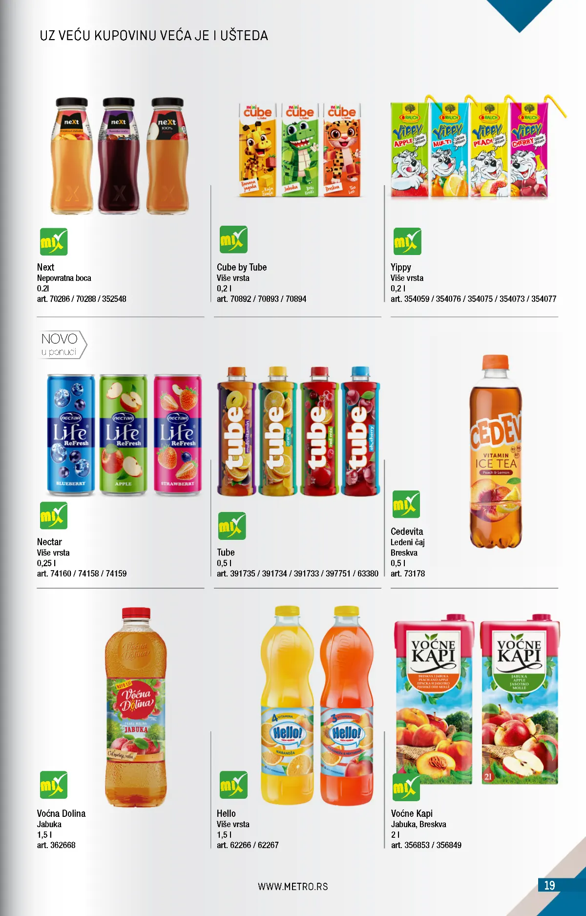 METRO katalog – voćni sokovi, strana 19 METRO katalog novembar 2026. – Nectar, Tube, Cedevita i voćni sokovi